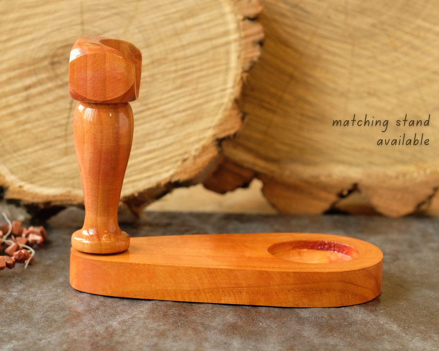 Long Painted Wooden Smoking Pipe - Tree of Life & Mushroom Tobacco Pipe with Ukrainian Petrykivka Art