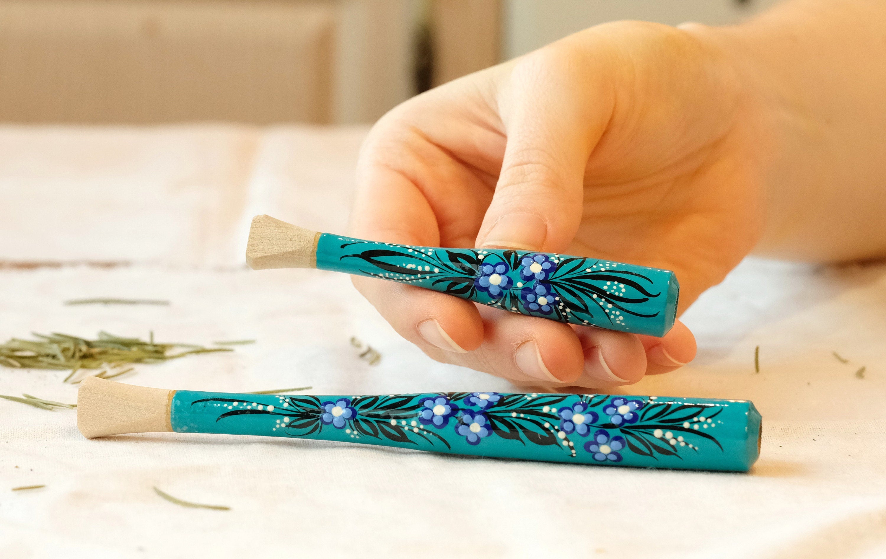 Regular Cigarette Holder - Painted Wooden Cigarette Holder with Ukrainian Folk Art Petrykivka