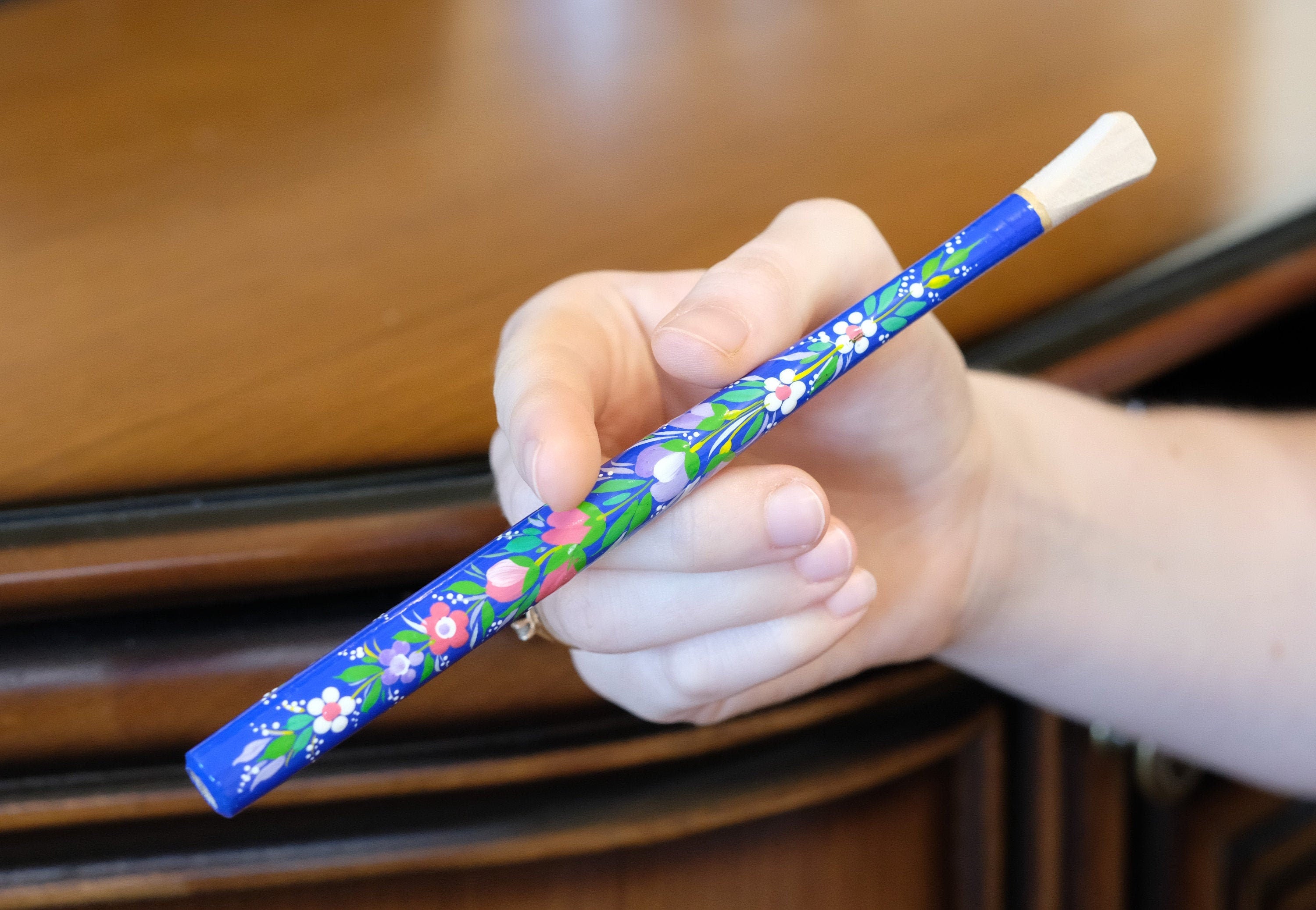 Painted Wooden Regular Cigarette Holder with Ukrainian Folk Art Petrykivka