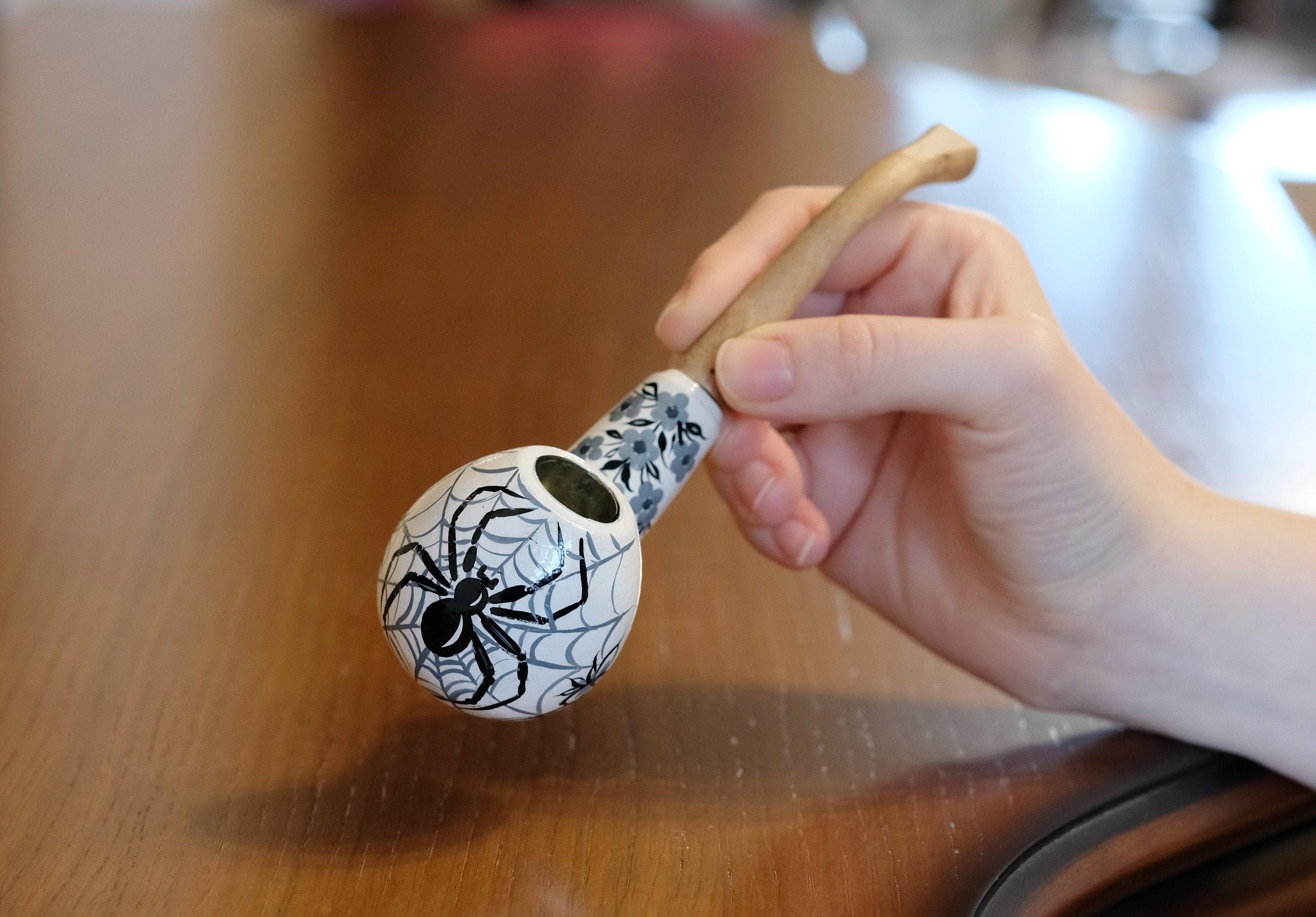 Painted Wooden Smoking Pipe - Personalized Spider Tobacco Pipe Made in Ukraine