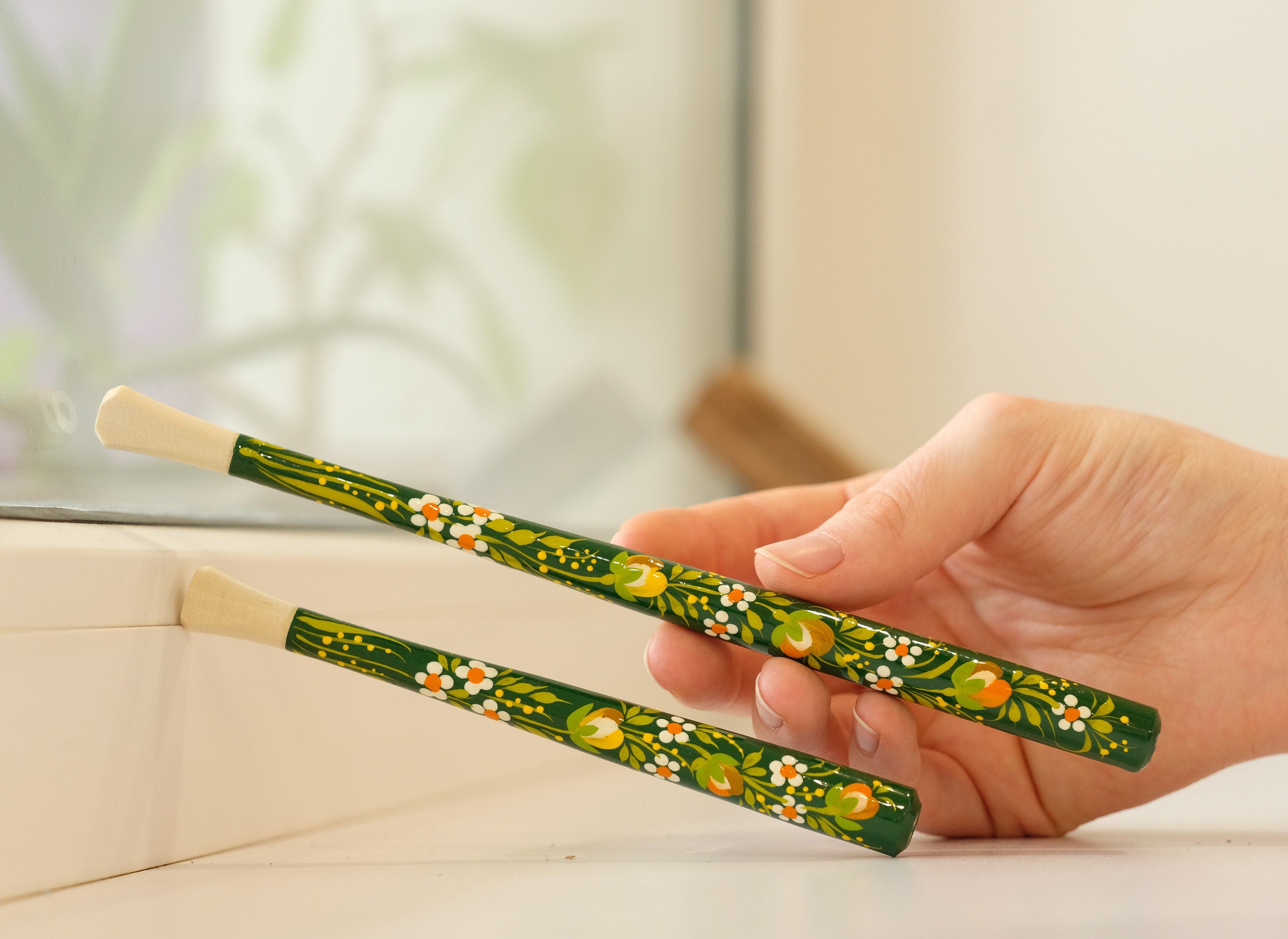 Hand-Painted Wooden Cigarette Holder - Regular & Slim - with Ukrainian Folk Art Petrykivka