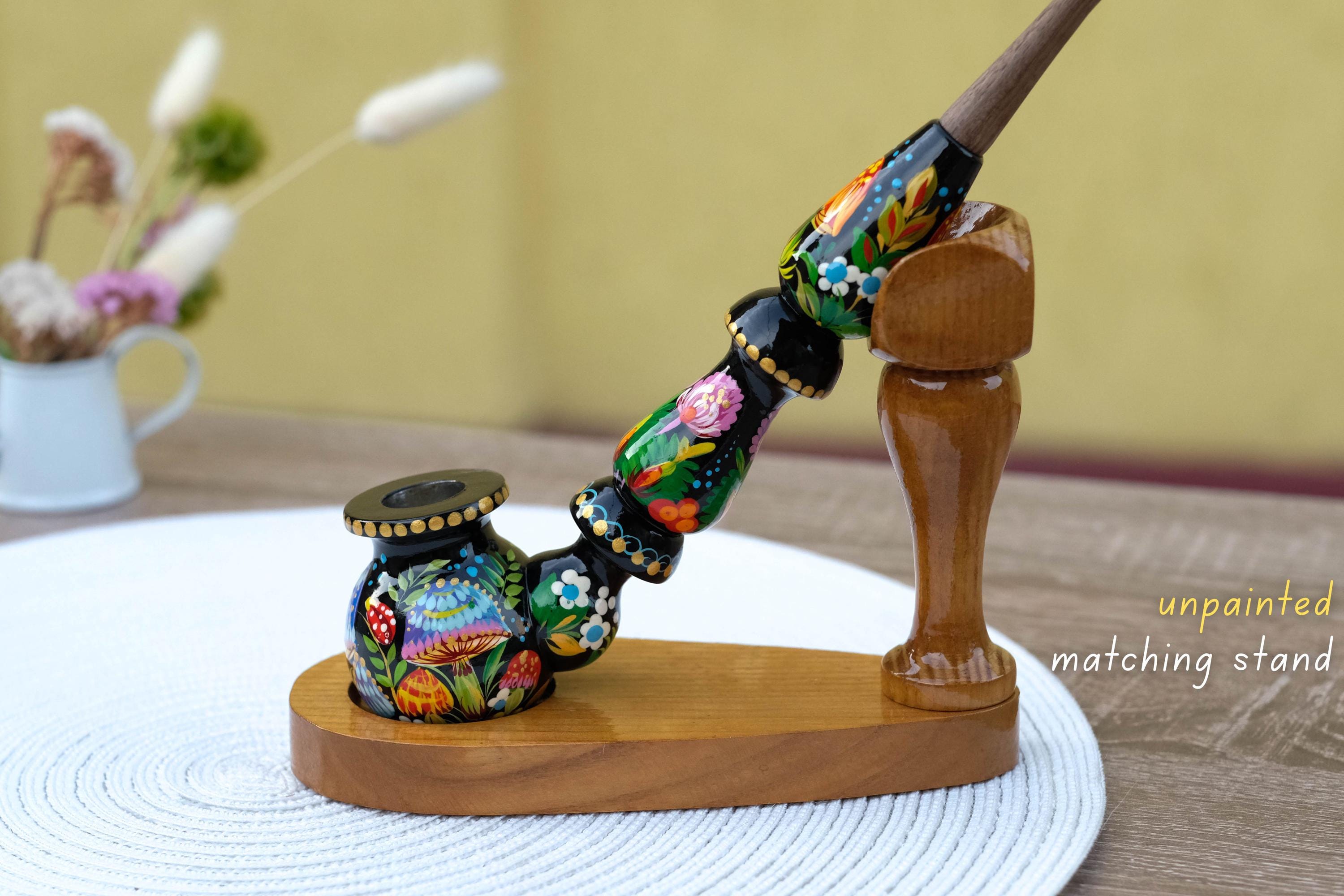 Wooden Mushroom Smoking Pipe - Hand-Painted Ladybug Tobacco Pipe - Ukrainian Folk Art Petrykivka