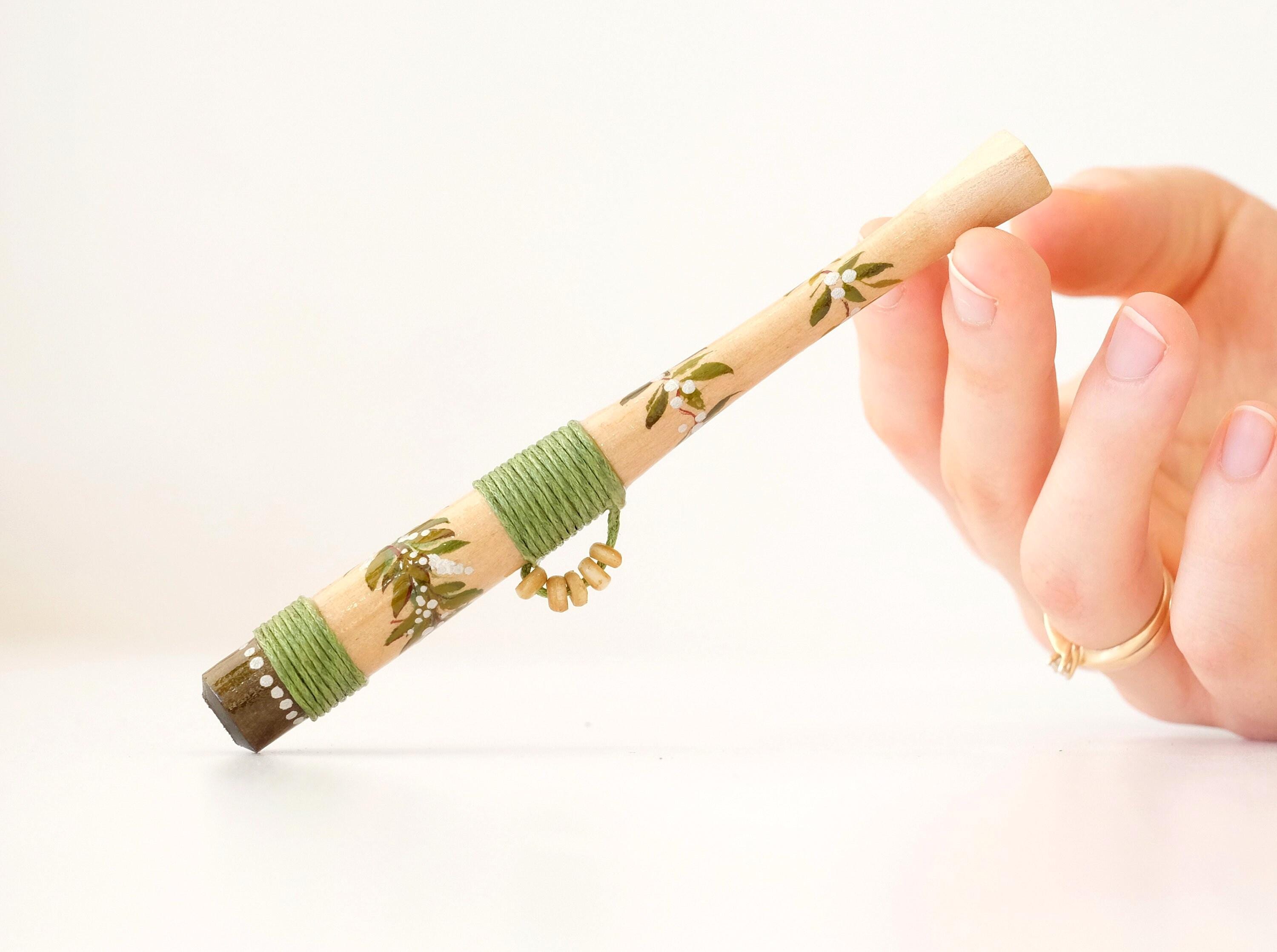 Wooden Regular cigarette holder - Hand-painted green tribal cigarette holder with Ukraininan folk art Petrykivka