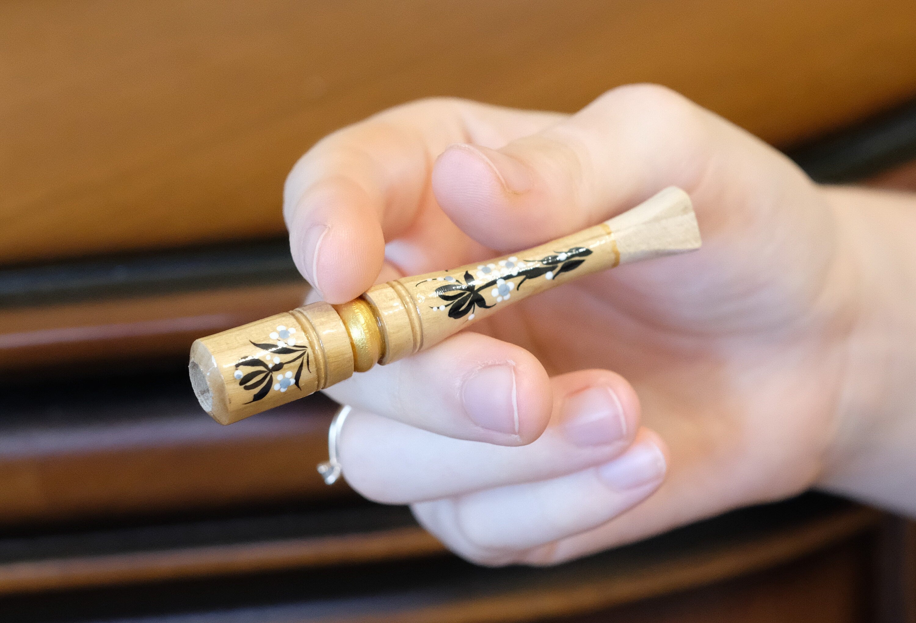 Painted Wooden Regular Cigarette Holder with Ukrainian Folk Art Petrykivka