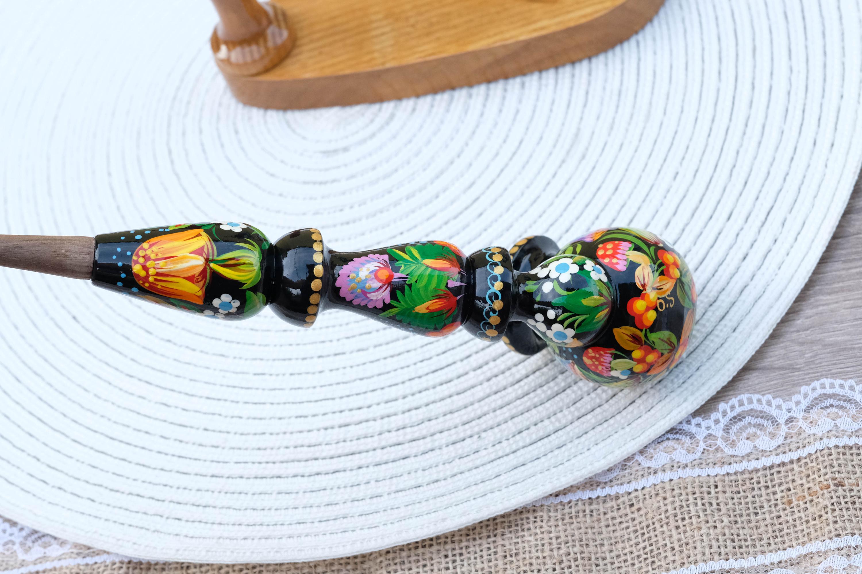 Wooden Mushroom Smoking Pipe - Hand-Painted Ladybug Tobacco Pipe - Ukrainian Folk Art Petrykivka