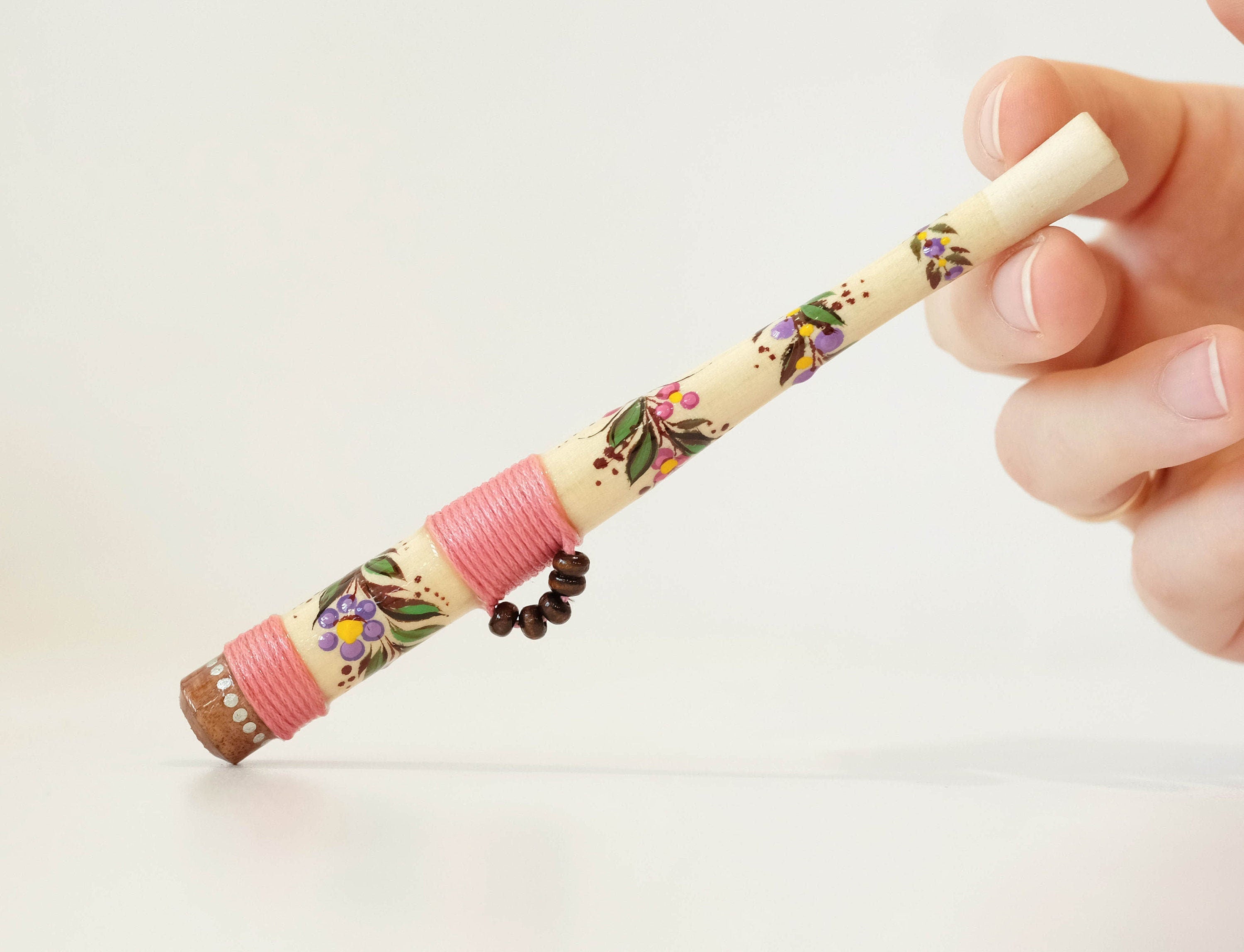 Wooden Regular cigarette holder - Hand-painted tribal cigarette holder with Ukraininan folk art Petrykivka