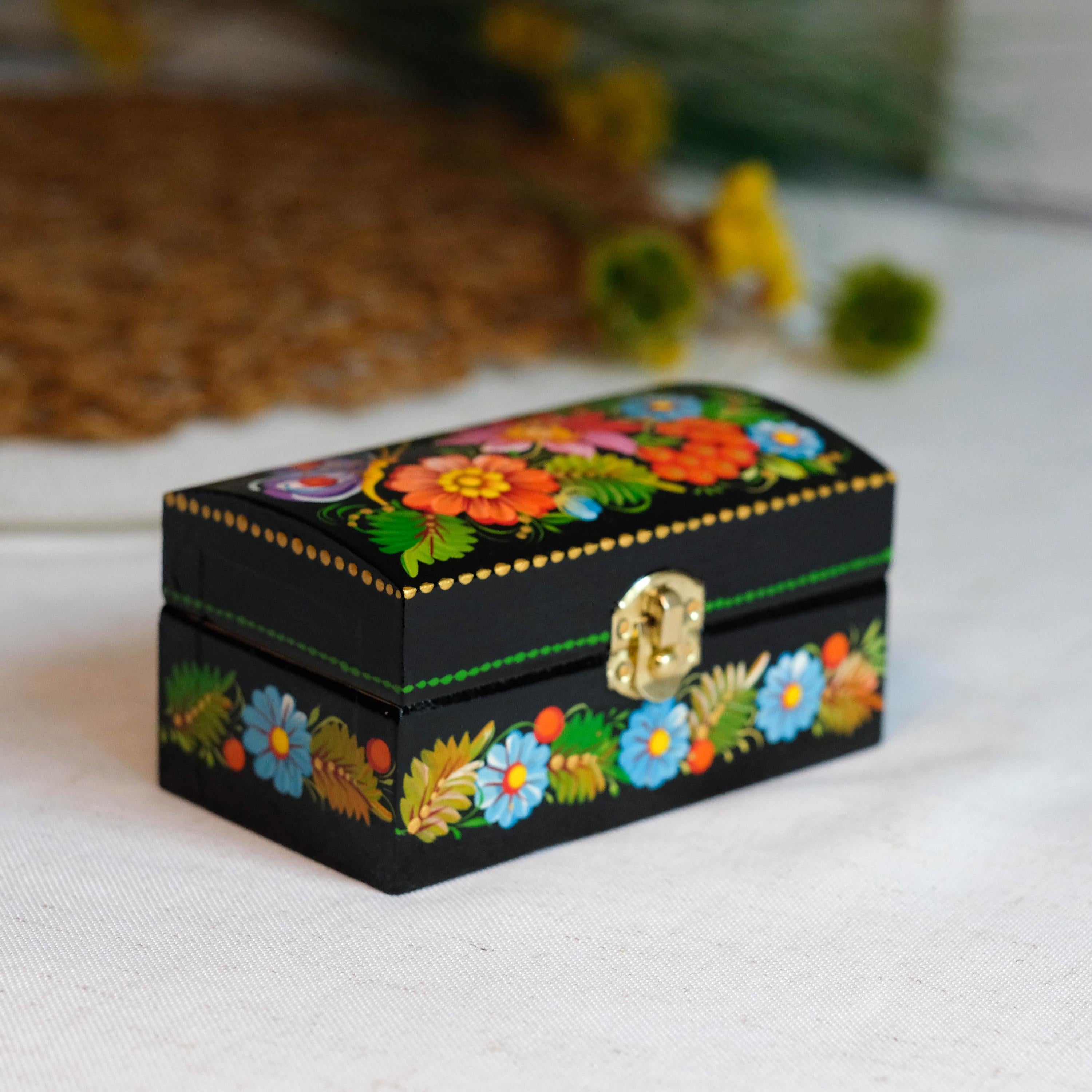 Painted Wooden Butterfly Jewelry Box 4.13 inches - Traditional Ukrainian Petrykivka Folk Art