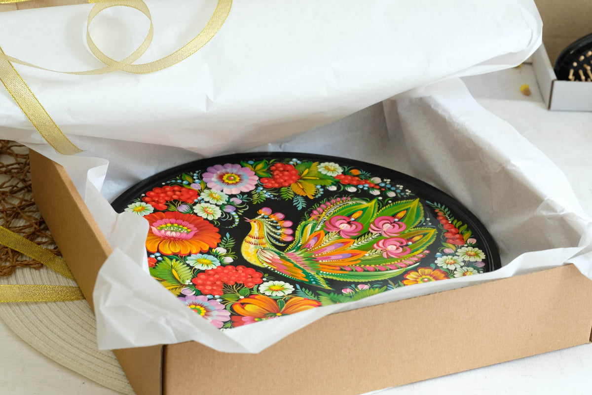 Painted Wooden Firebird Plate, Petrykivka Ukrainian Folk Art - Wall Hanging & Tabletop Display