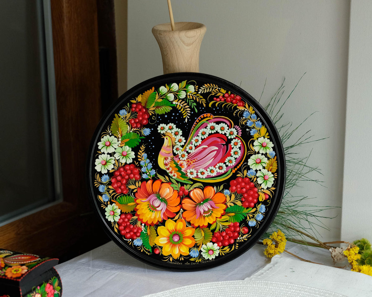 Painted Wooden Firebird Plate, Petrykivka Ukrainian Folk Art - Wall Hanging & Tabletop Display