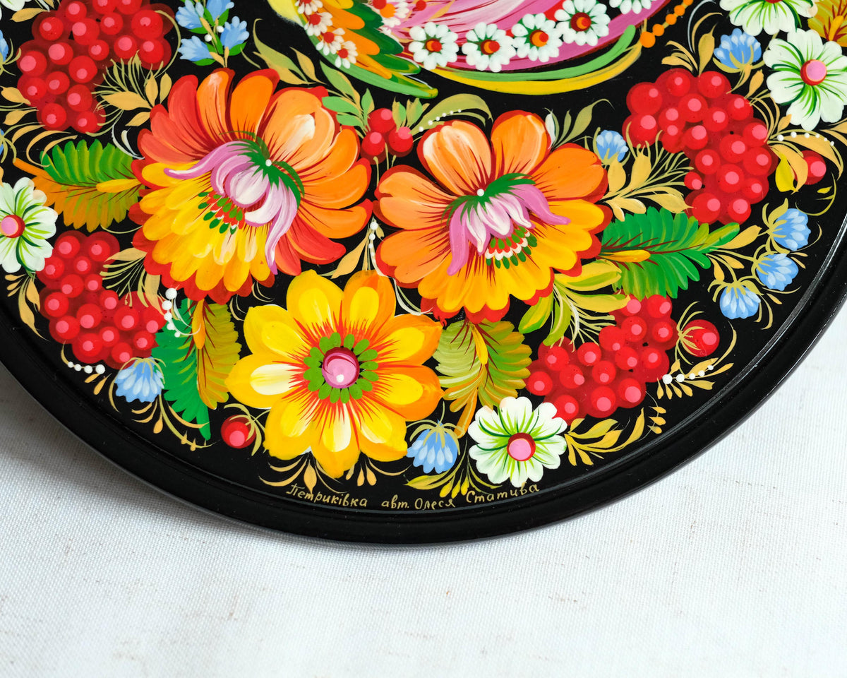Painted Wooden Firebird Plate, Petrykivka Ukrainian Folk Art - Wall Hanging & Tabletop Display
