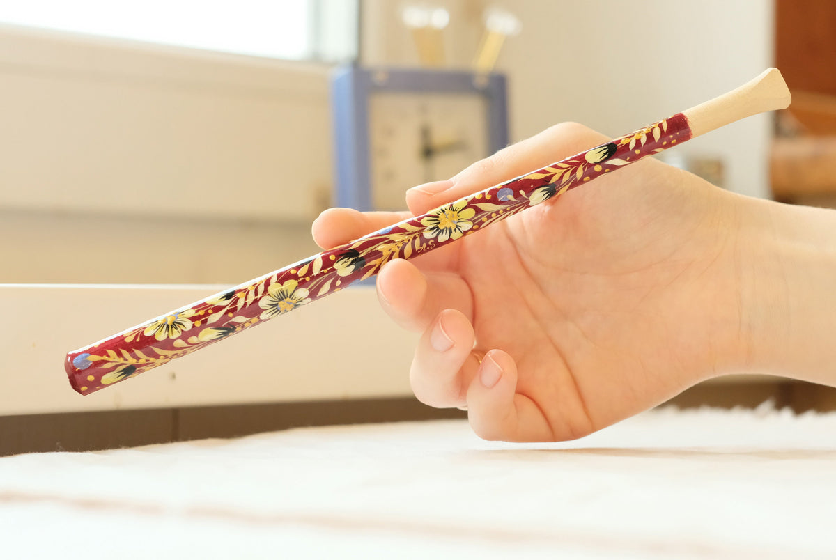 Extra long regular cigarette holder 9.1"/23 cm - Hand-painted wooden burgundy daisy flower cigarette holder with Ukrainian Petrykivka art