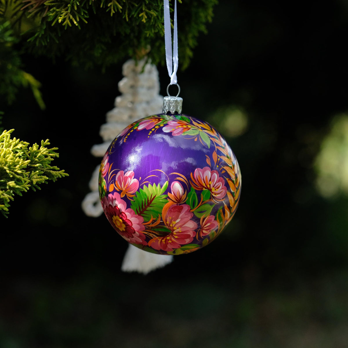 Painted Spike of Wheat Christmas Ball Ornament with Ukrainian Folk Art Petrykivka - Personalized Christmas Bauble