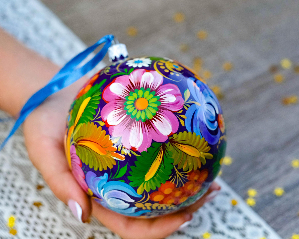 Painted Ukrainian Dove Christmas Ball - Tradotional Folk Art Petrykivka Pigeon Ornament