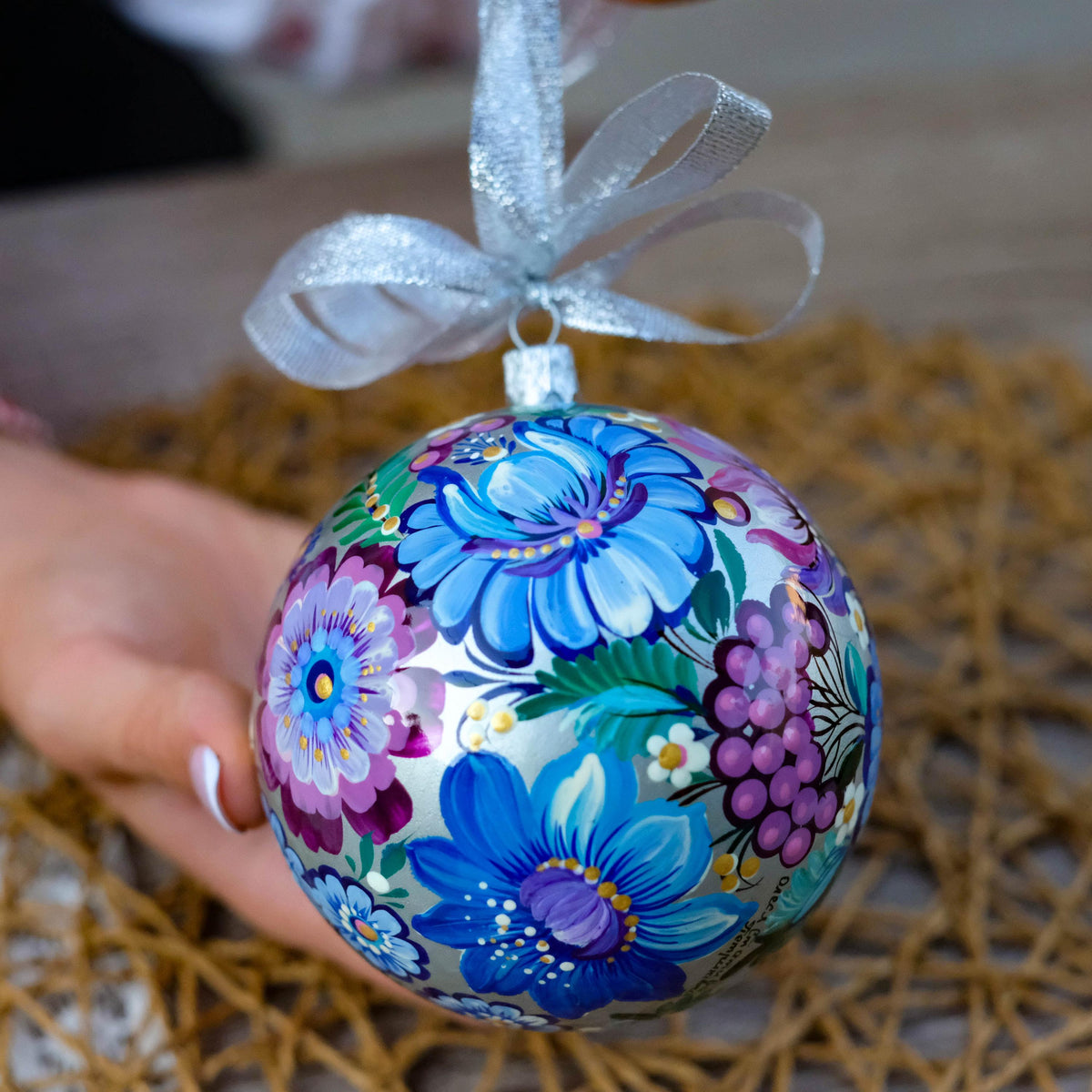 Hand-painted Bird Christmas Ornament with Ukrainian Folk Art Petrykivka
