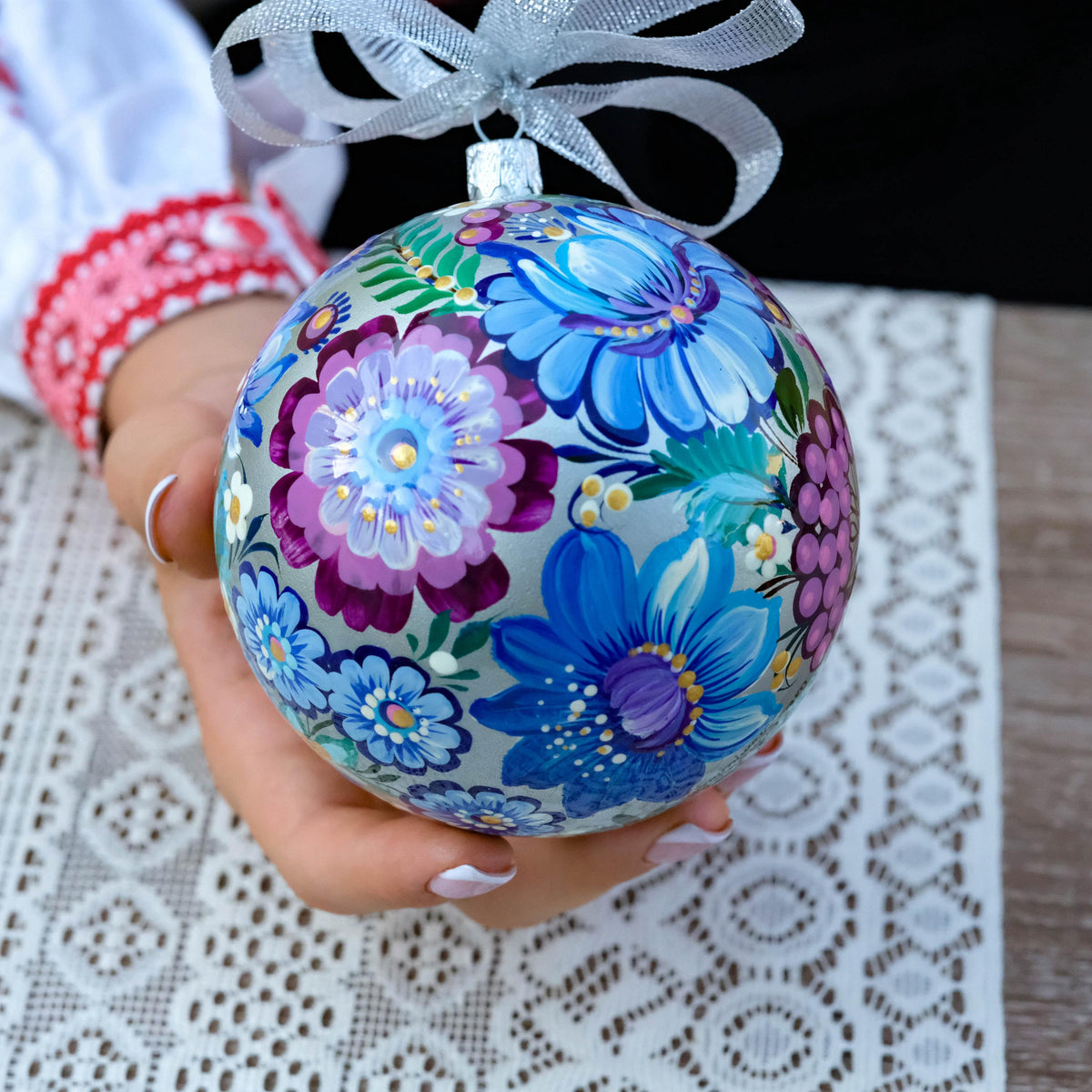 Hand-painted Bird Christmas Ornament with Ukrainian Folk Art Petrykivka