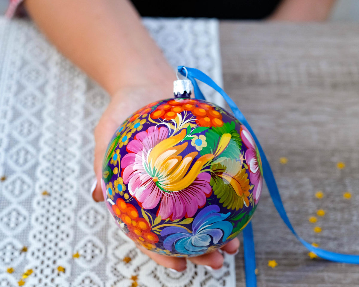 Painted Ukrainian Dove Christmas Ball - Tradotional Folk Art Petrykivka Pigeon Ornament