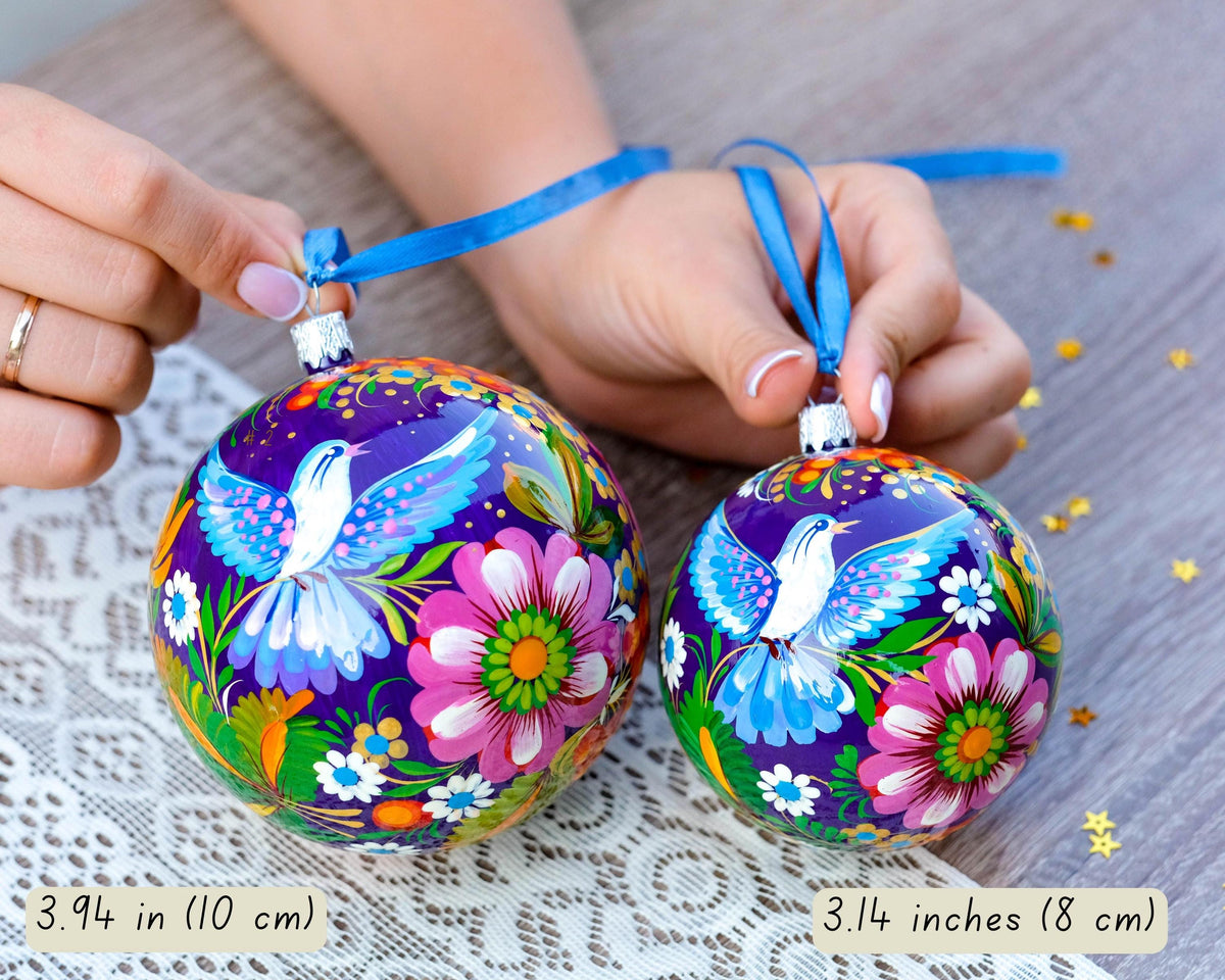 Painted Ukrainian Dove Christmas Ball - Tradotional Folk Art Petrykivka Pigeon Ornament