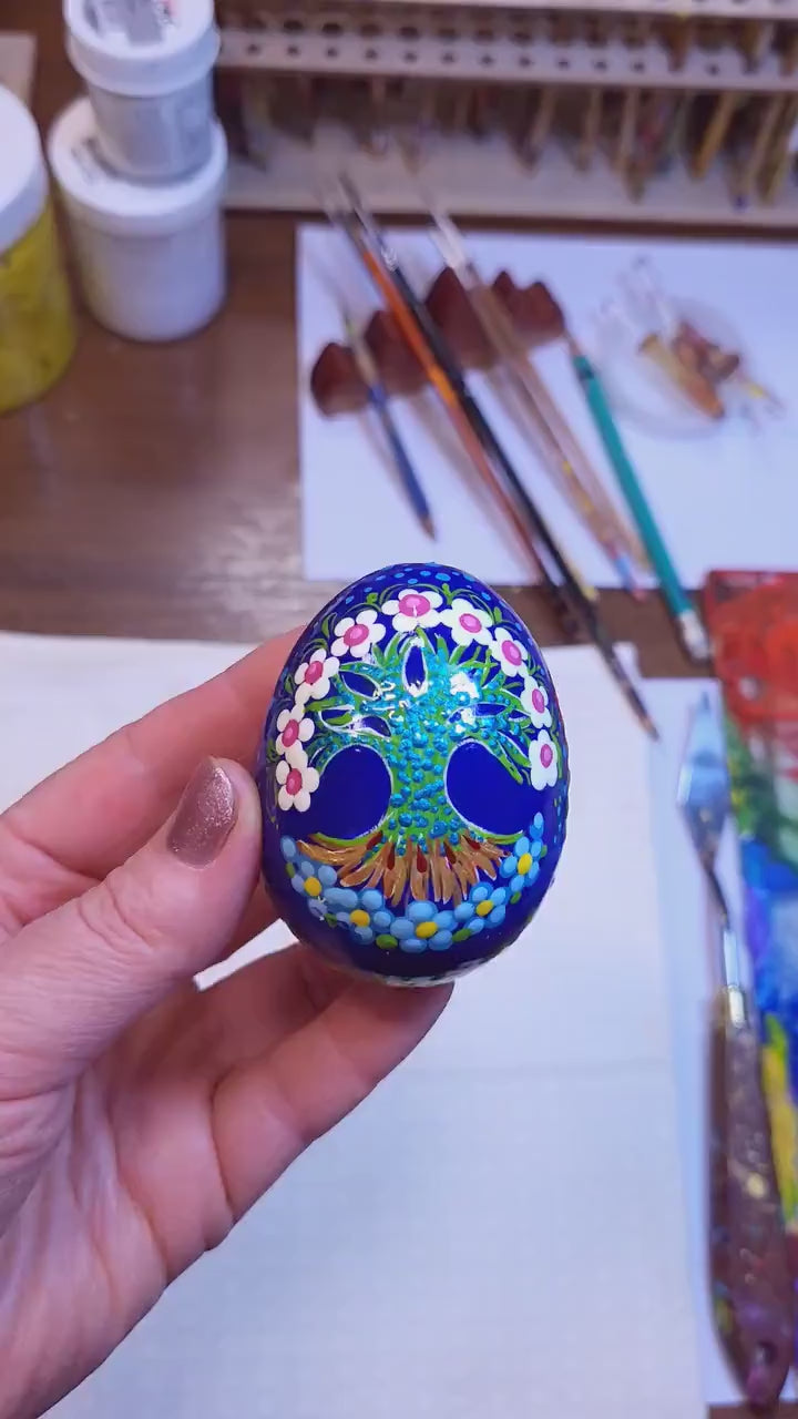 Painted Wooden Hanging Easter Egg - Personalized Tree of Life Easter Decoration, Ukrainian Petrykivka Pysanky