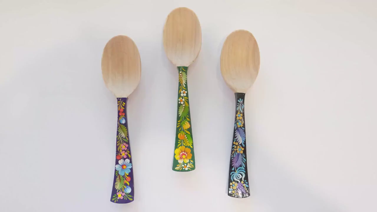 Unique wooden spoon, Unique painted tablespoon, Flower salt spoon, Painted sugar spoon, Blue hippie spoon, Wooden flower spoon, Cute  spoon