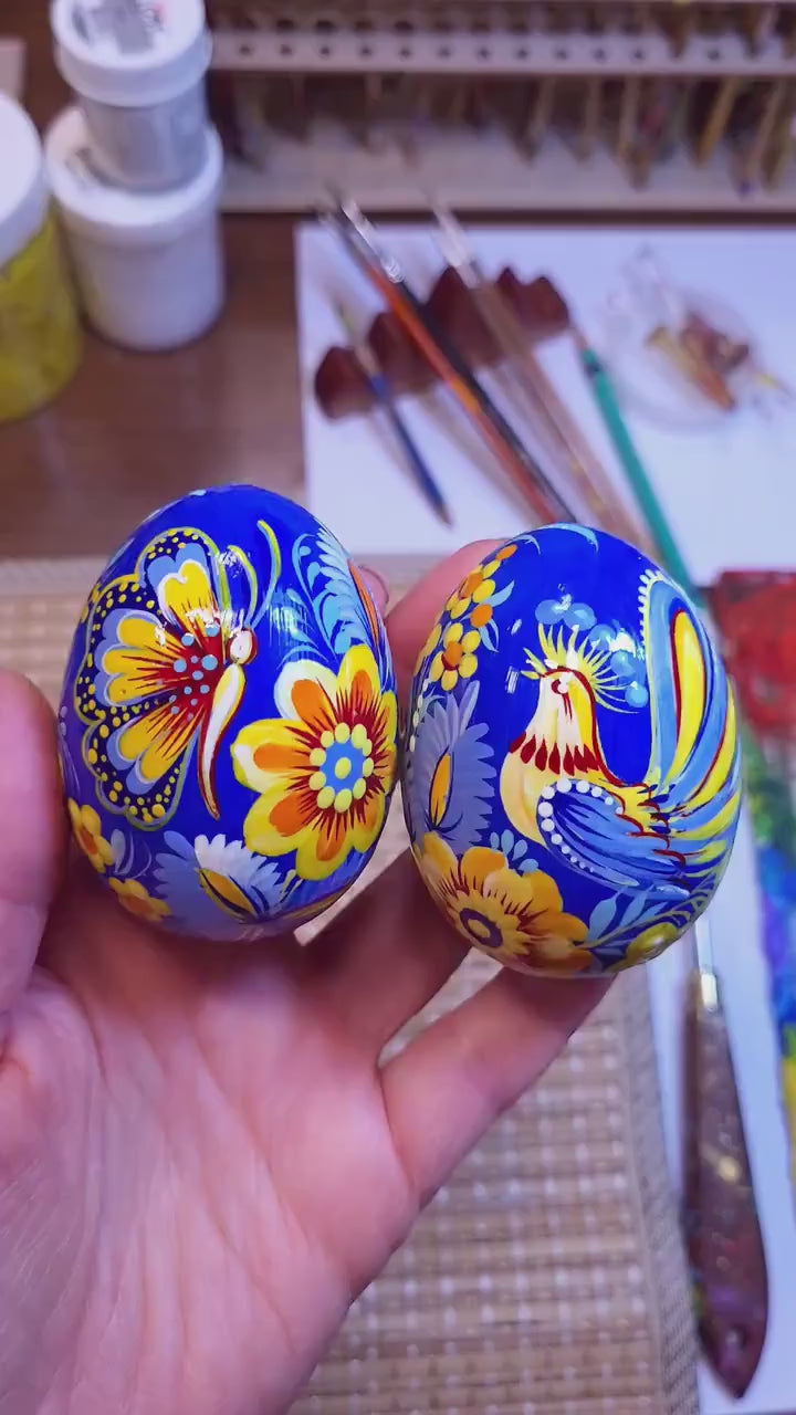 Hand-painted Wooden Hanging Easter Egg - Personalized Ukrainian Pysanky with Petrykivka Art