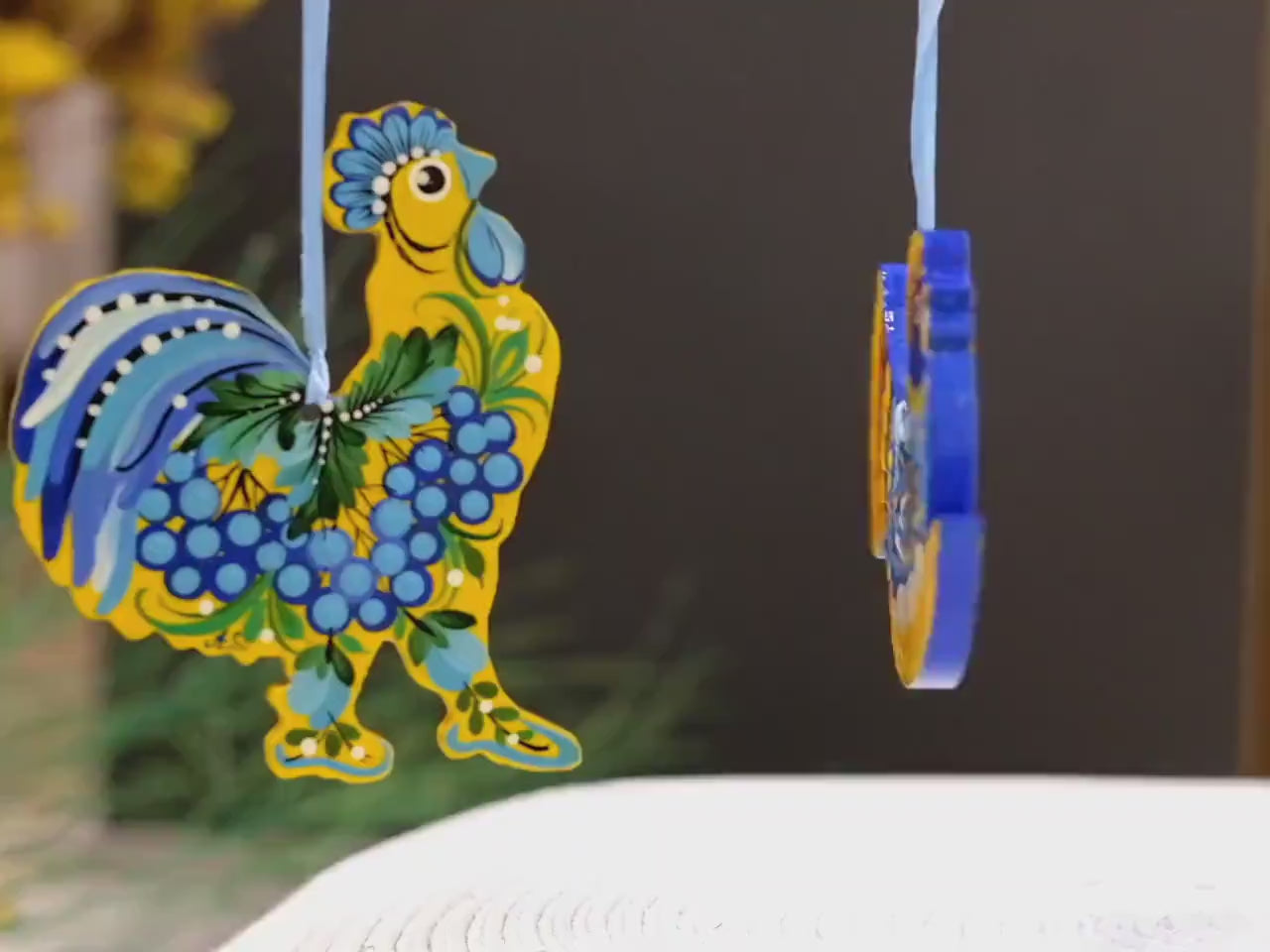 Painted Wooden Chicken Ornament - Personalized Ukrainian Petrykivka Decoration