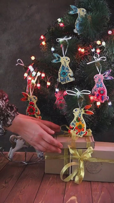 Cardinal Christmas Ornament - Hand-painted Wooden Bird Tree Decoration with Ukrainian Petrykivka Folk Art