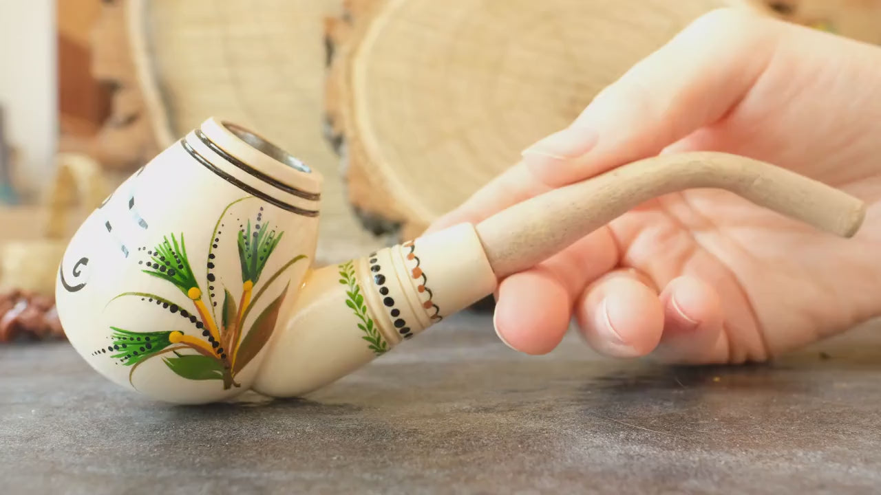 Painted Wooden Smoking Pipe - Eye of Horus Tobacco Pipe