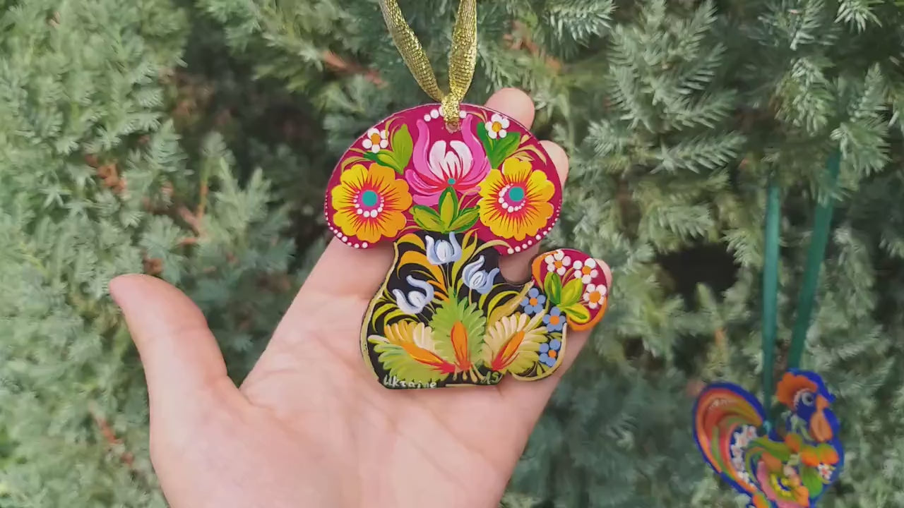 Mushroom Christmas ornament, Ukrainian Christmas decoration, Wooden Christmas ornament, Petrykivka painted ornament, Fairy mushroom decor