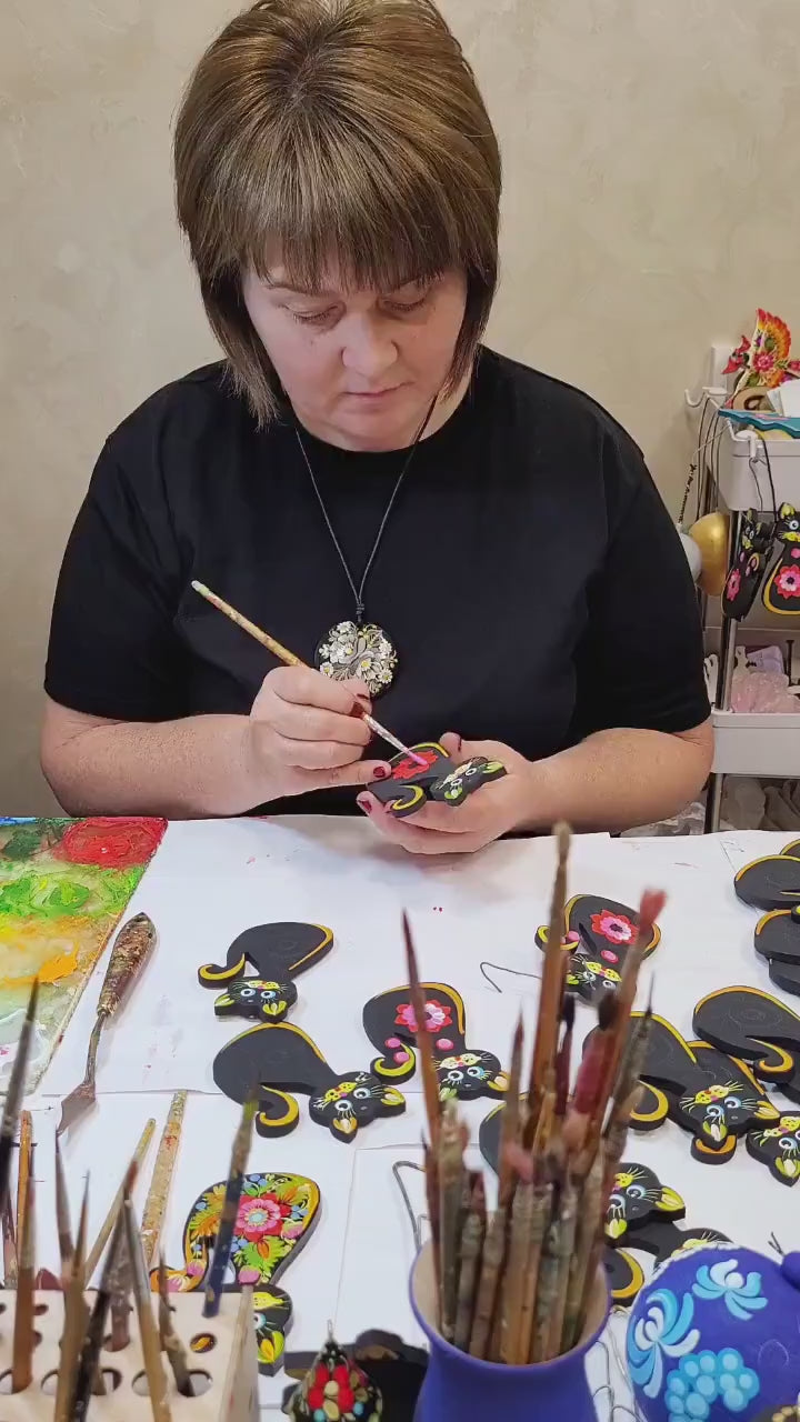 Painted Wooden Bird Christmas Ornament - Personalized Chickadee with Ukrainian Petrykivka Folk Art