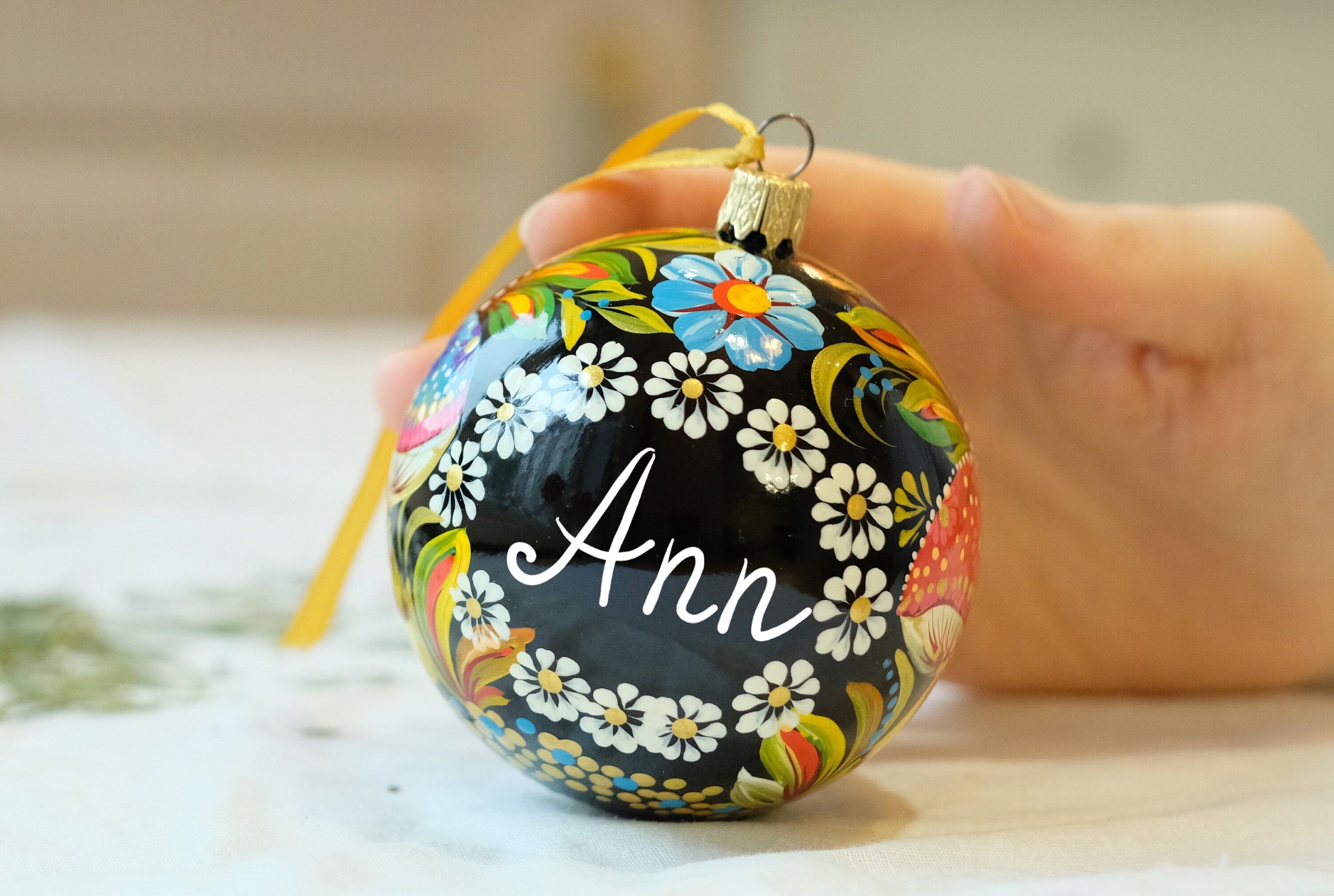 Personalized Painted Mushroom Christmas Ornament - Handmade Christmas Tree Decoration, Petrykivka Art