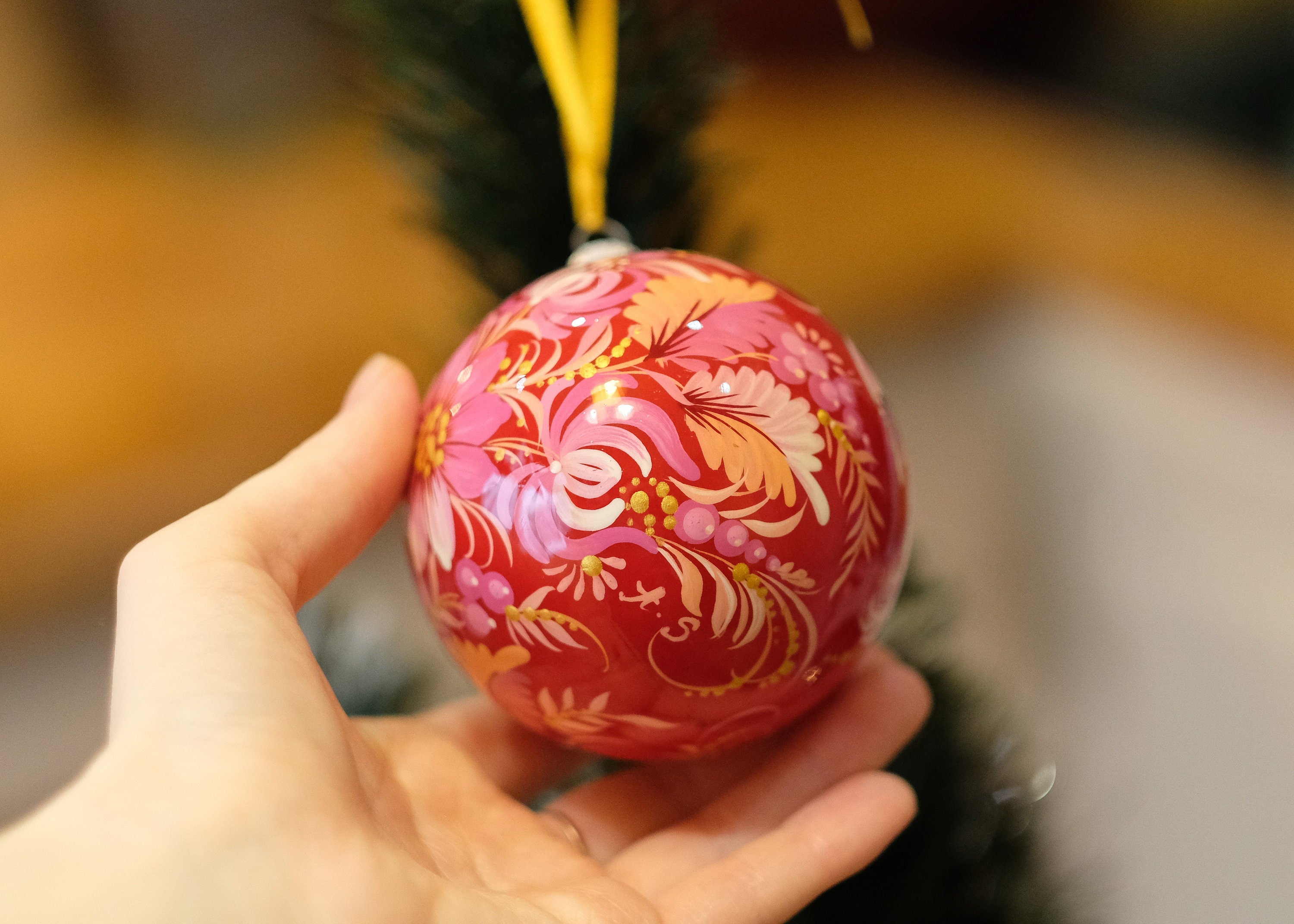 Painted Red Bird Christmas Ornament 3.14 in