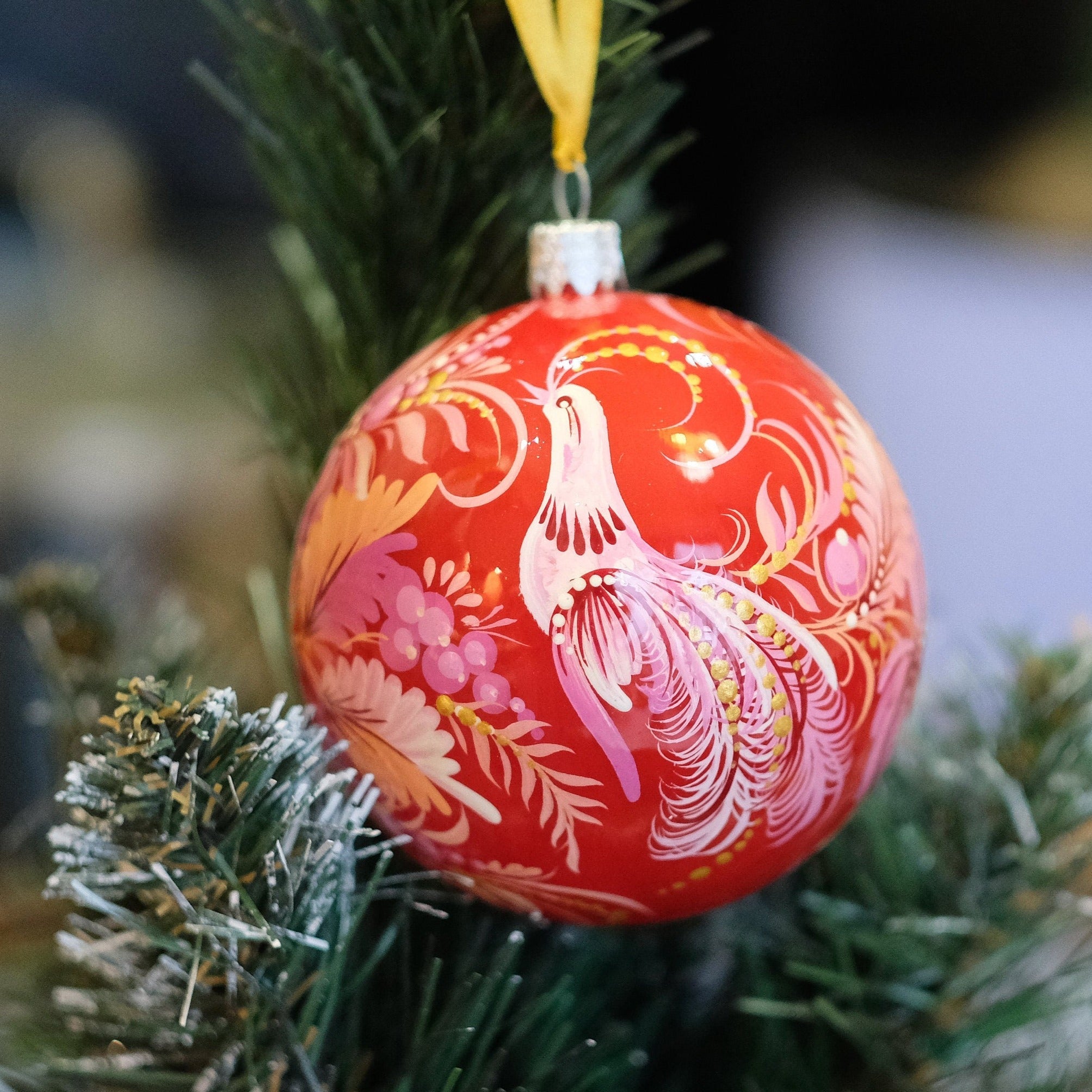 Painted Red Bird Christmas Ornament 3.14 in