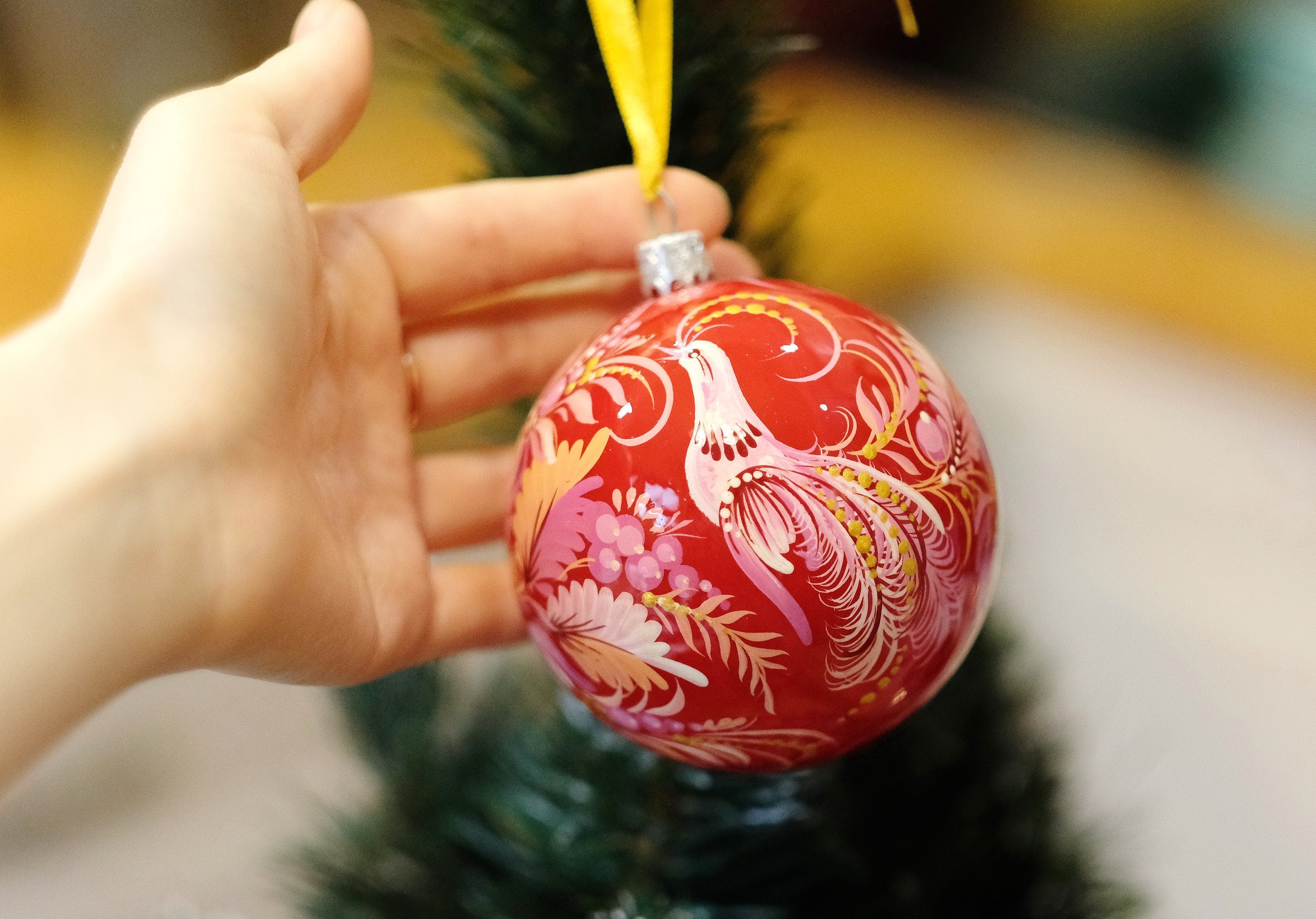 Painted Red Bird Christmas Ornament 3.14 in