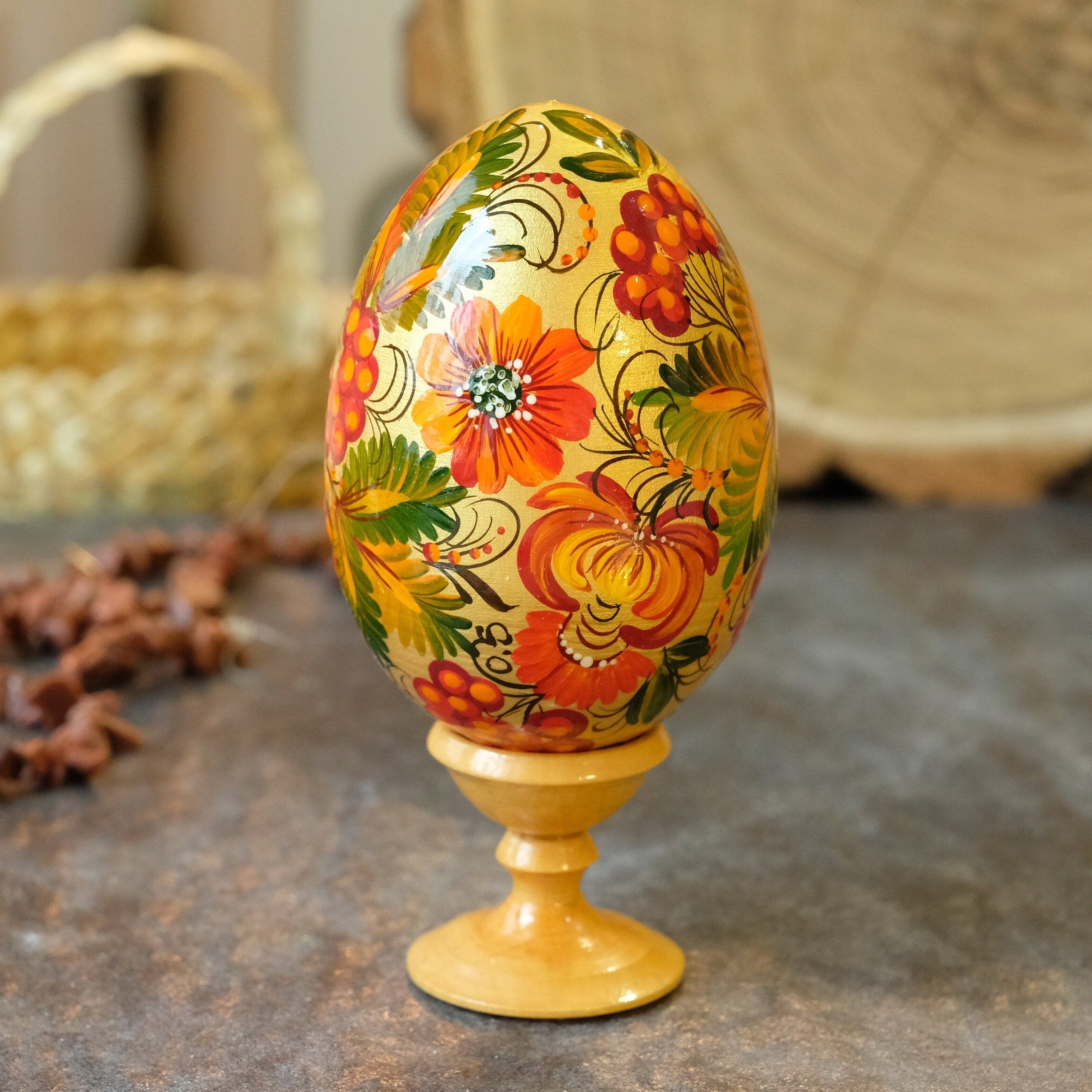 Painted Wooden Hummingbird Easter Egg on Stand