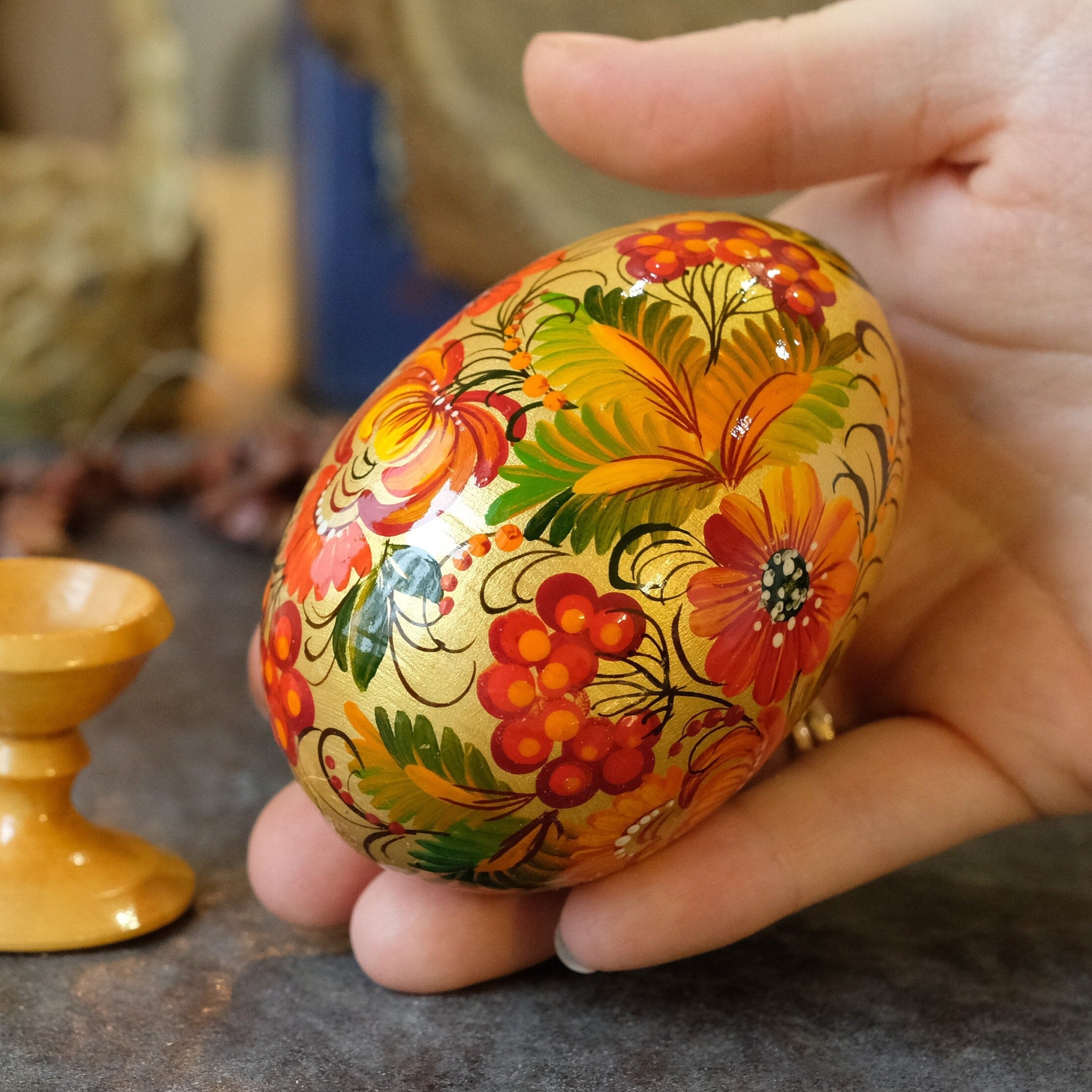 Painted Wooden Hummingbird Easter Egg on Stand