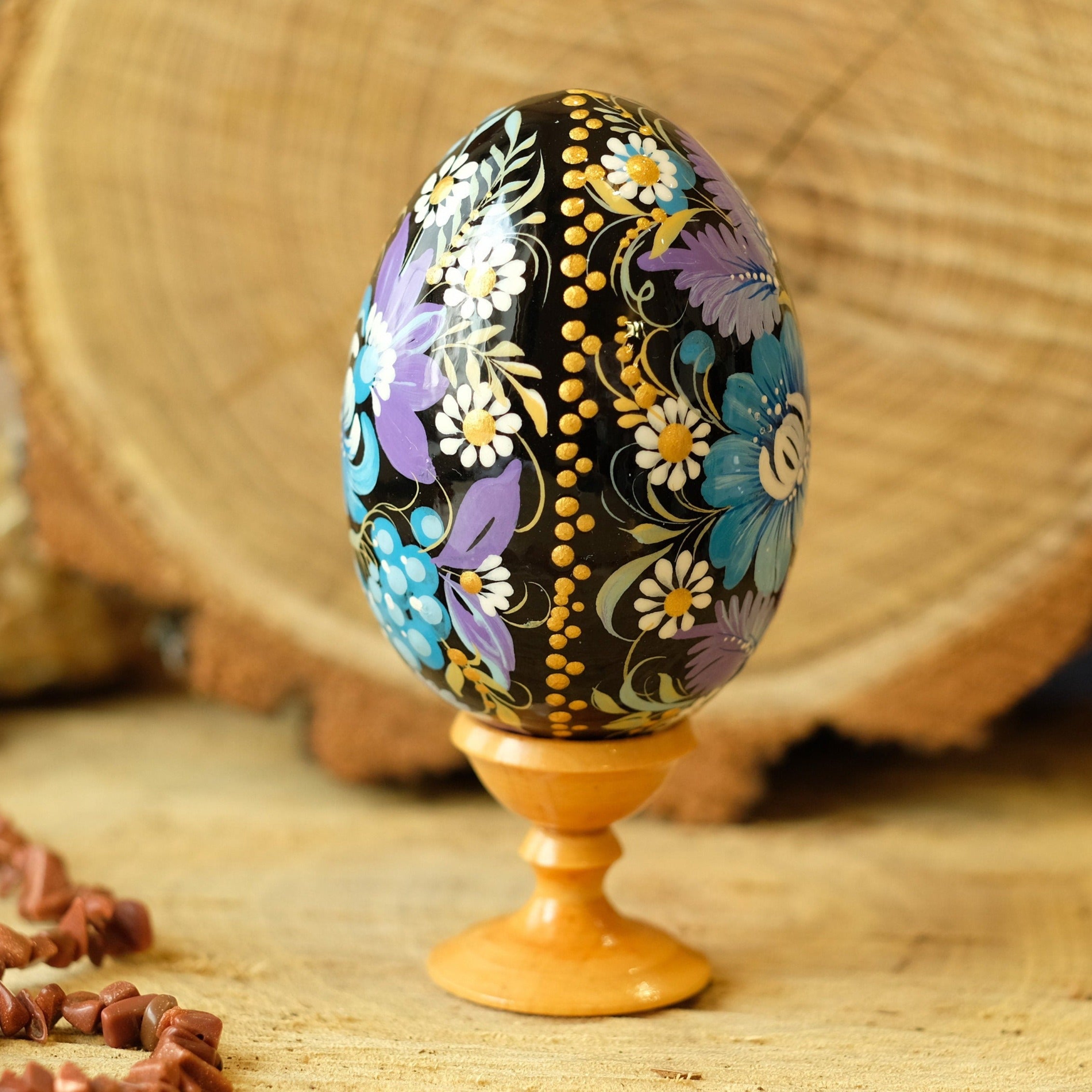 Large Wooden Goose Size Easter Egg Hand-painted with Ukrainian Petrykivka Painting