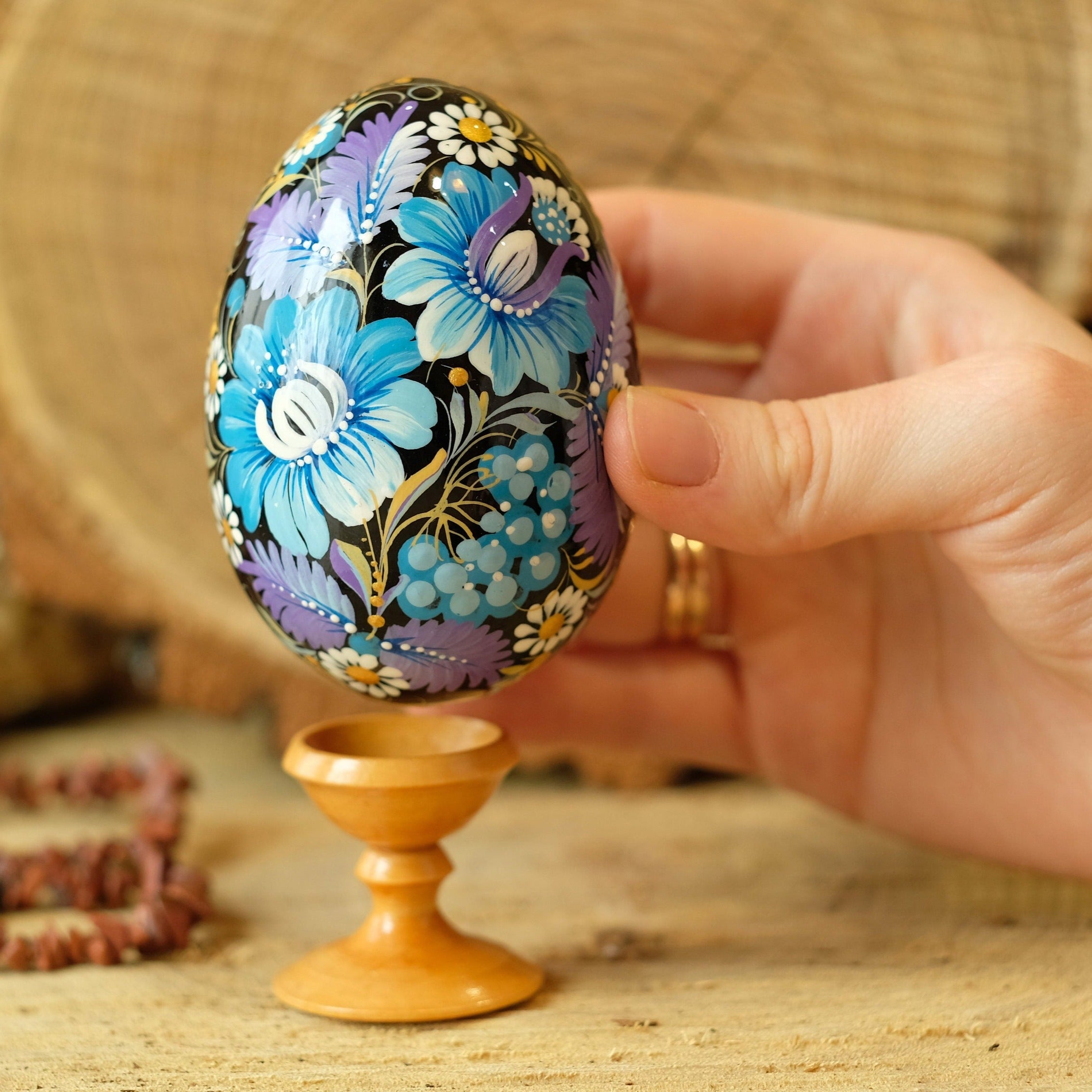 Large Wooden Goose Size Easter Egg Hand-painted with Ukrainian Petrykivka Painting