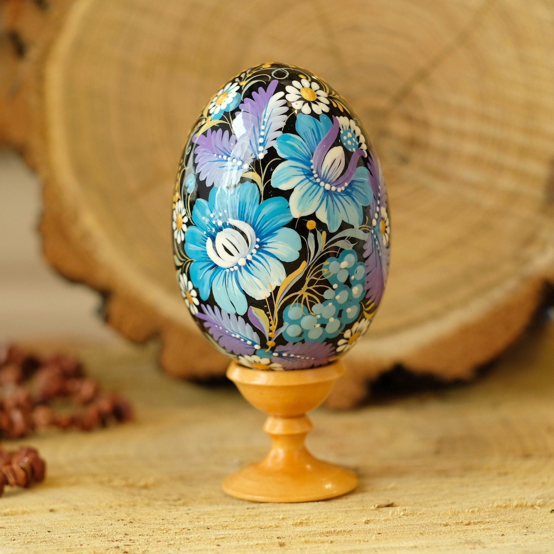 Large Wooden Goose Size Easter Egg Hand-painted with Ukrainian Petrykivka Painting