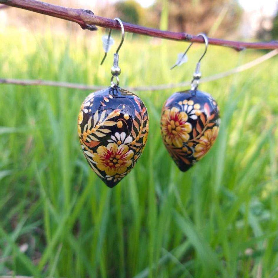 Hypoallergenic Painted Wooden Beige Drop Earrings