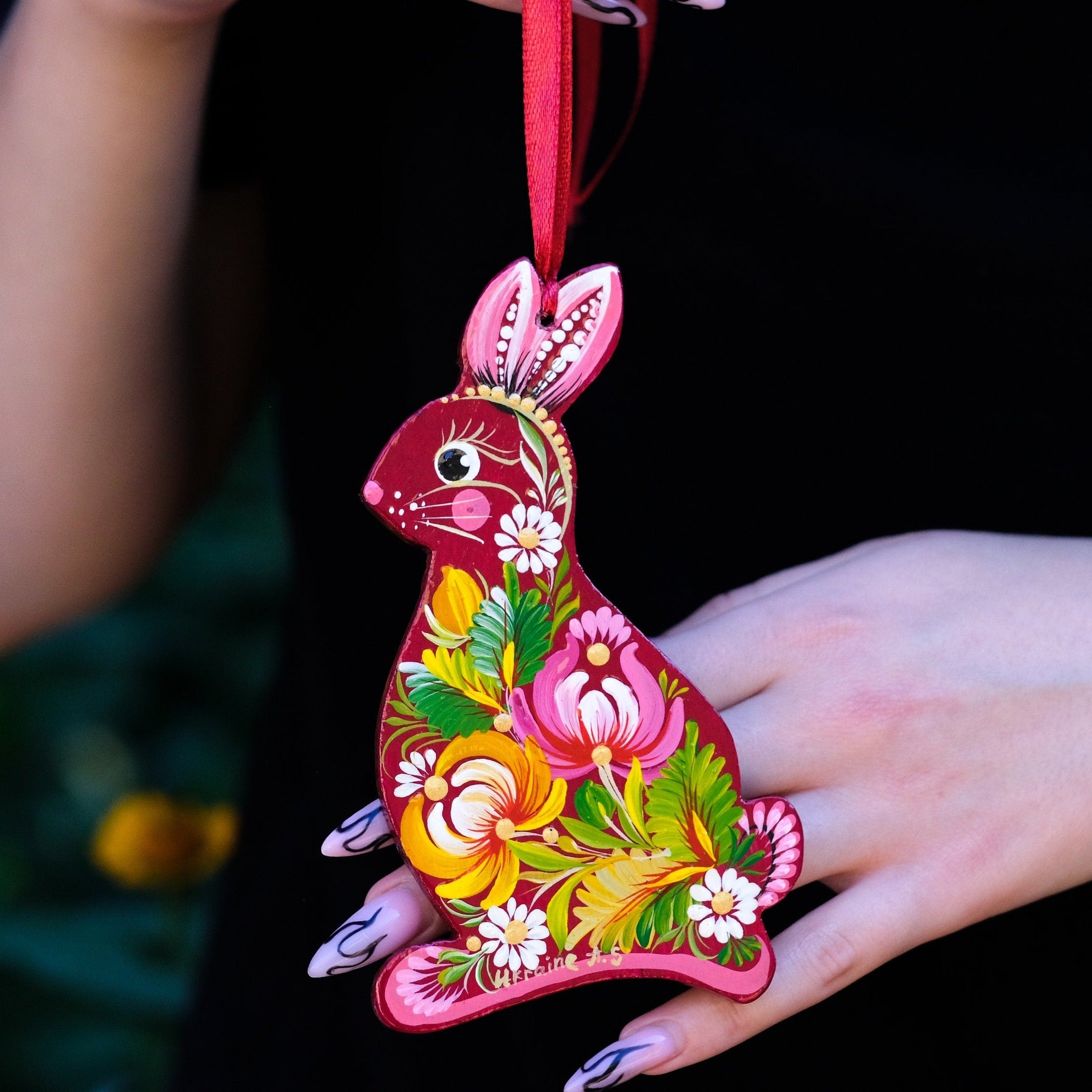 Large Hand-painted Wooden Rabbit Easter Ornament