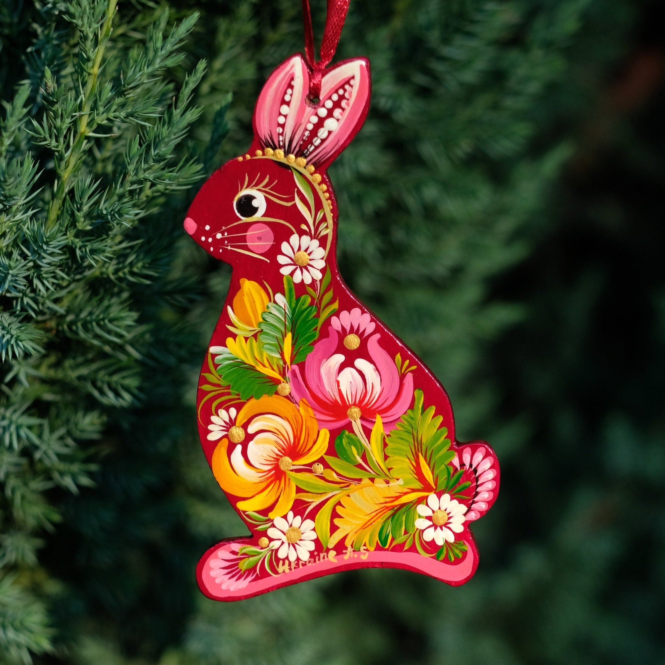 Large Hand-painted Wooden Rabbit Easter Ornament