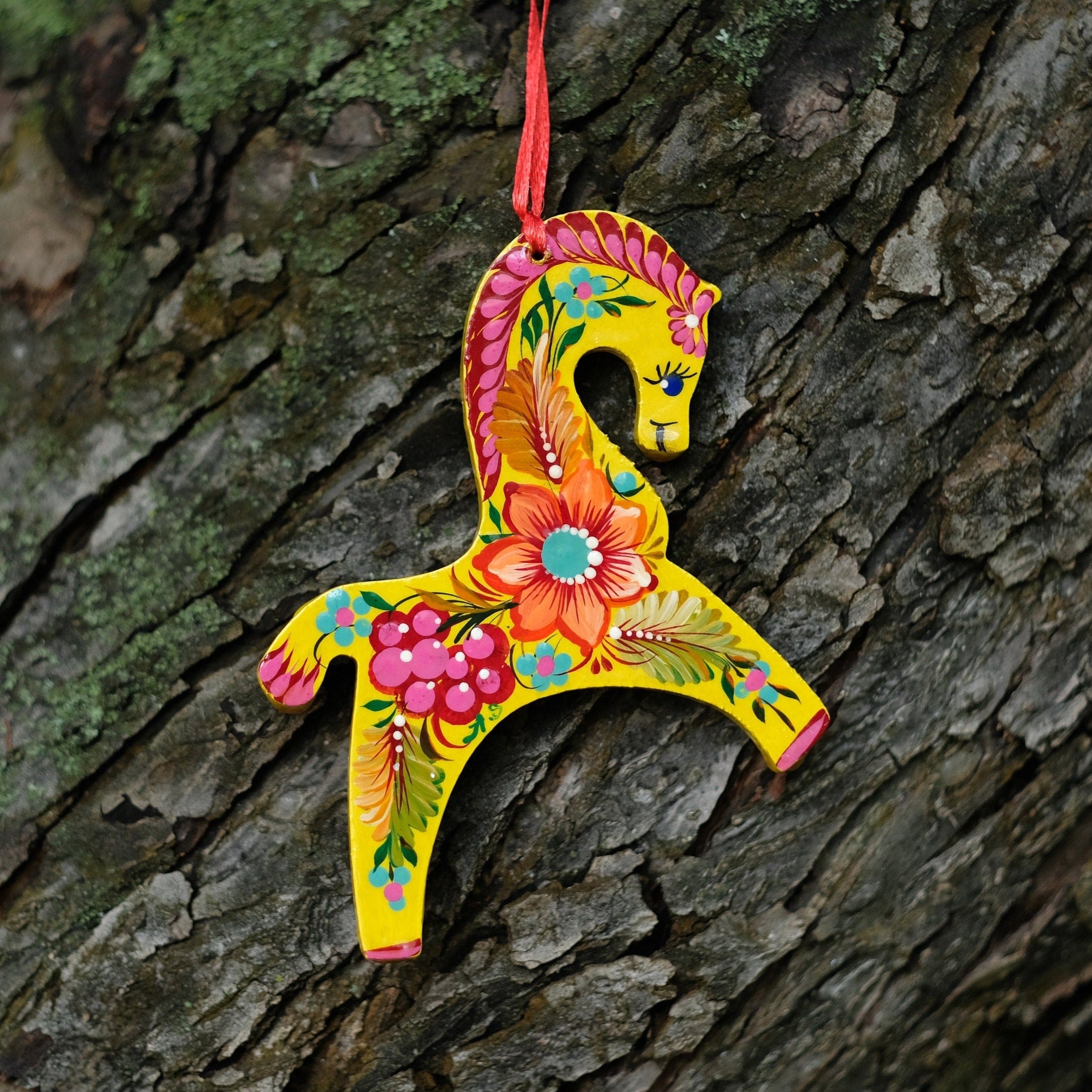 Flower Horse Easter Ornament Painted on Wood