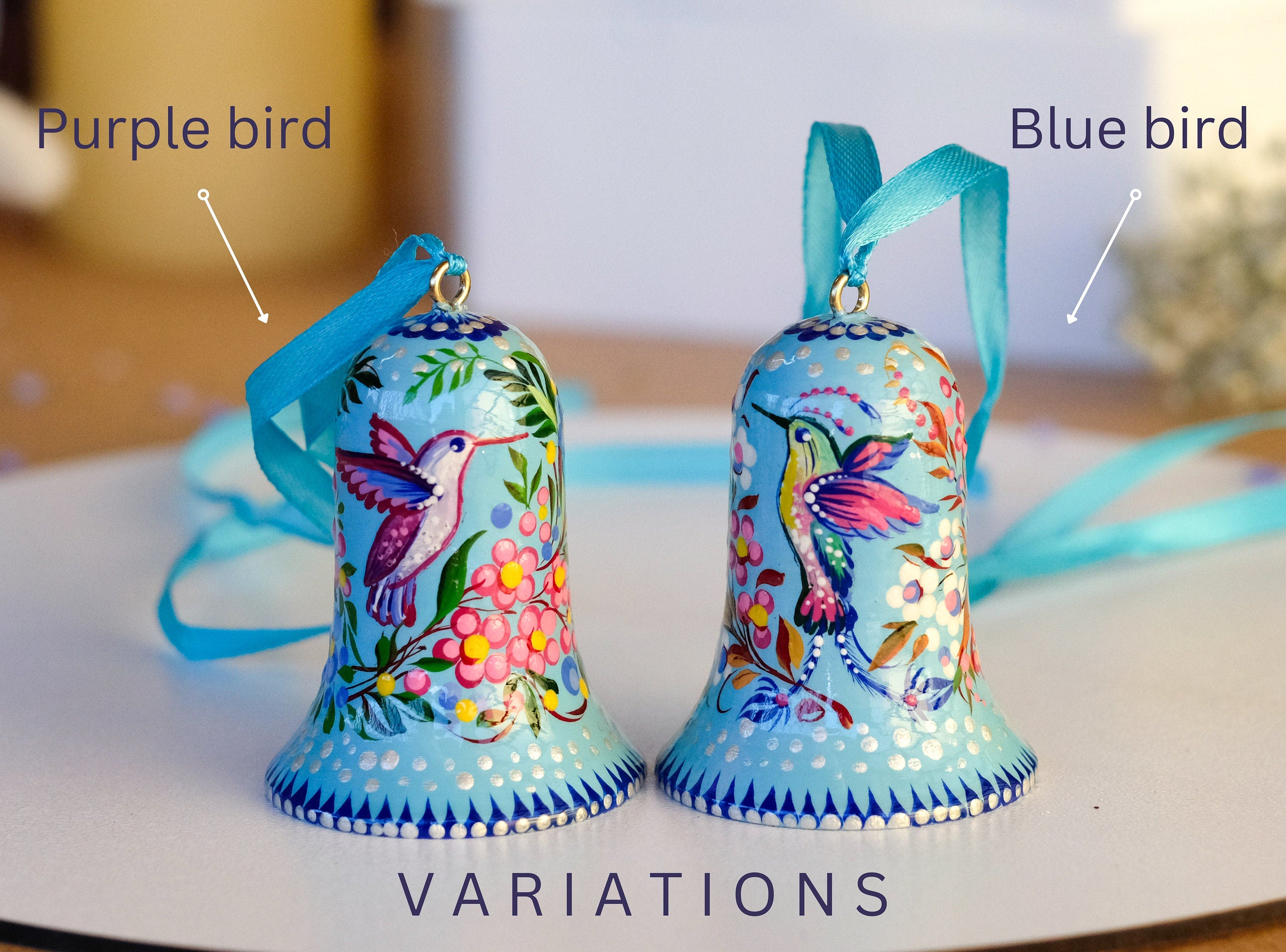 Hummingbird Bell ornaments Painted with Petrykivka Art