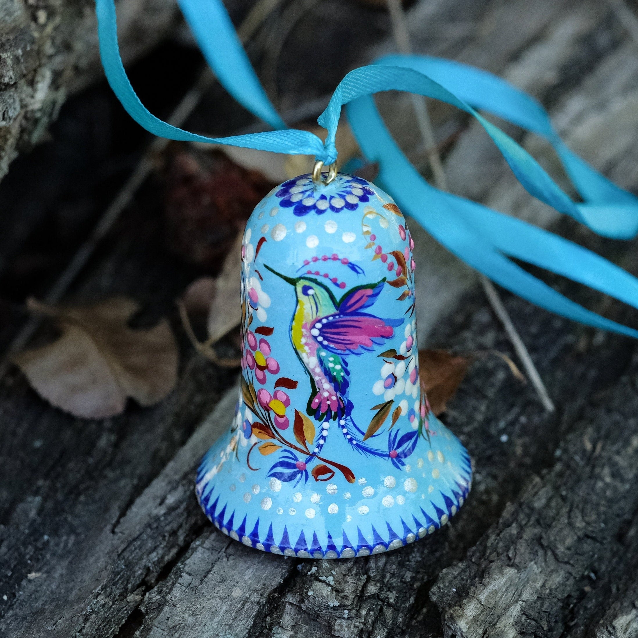 Hummingbird Bell ornaments Painted with Petrykivka Art