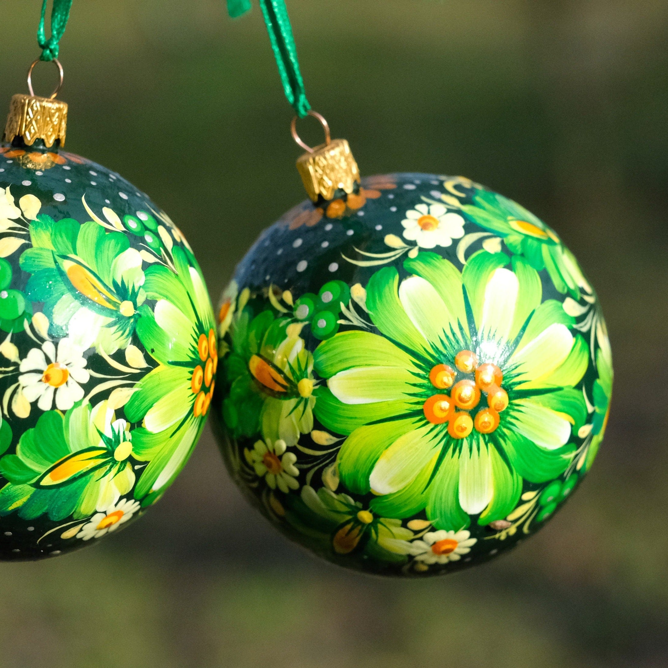 Painted Green Flower Christmas Ornament