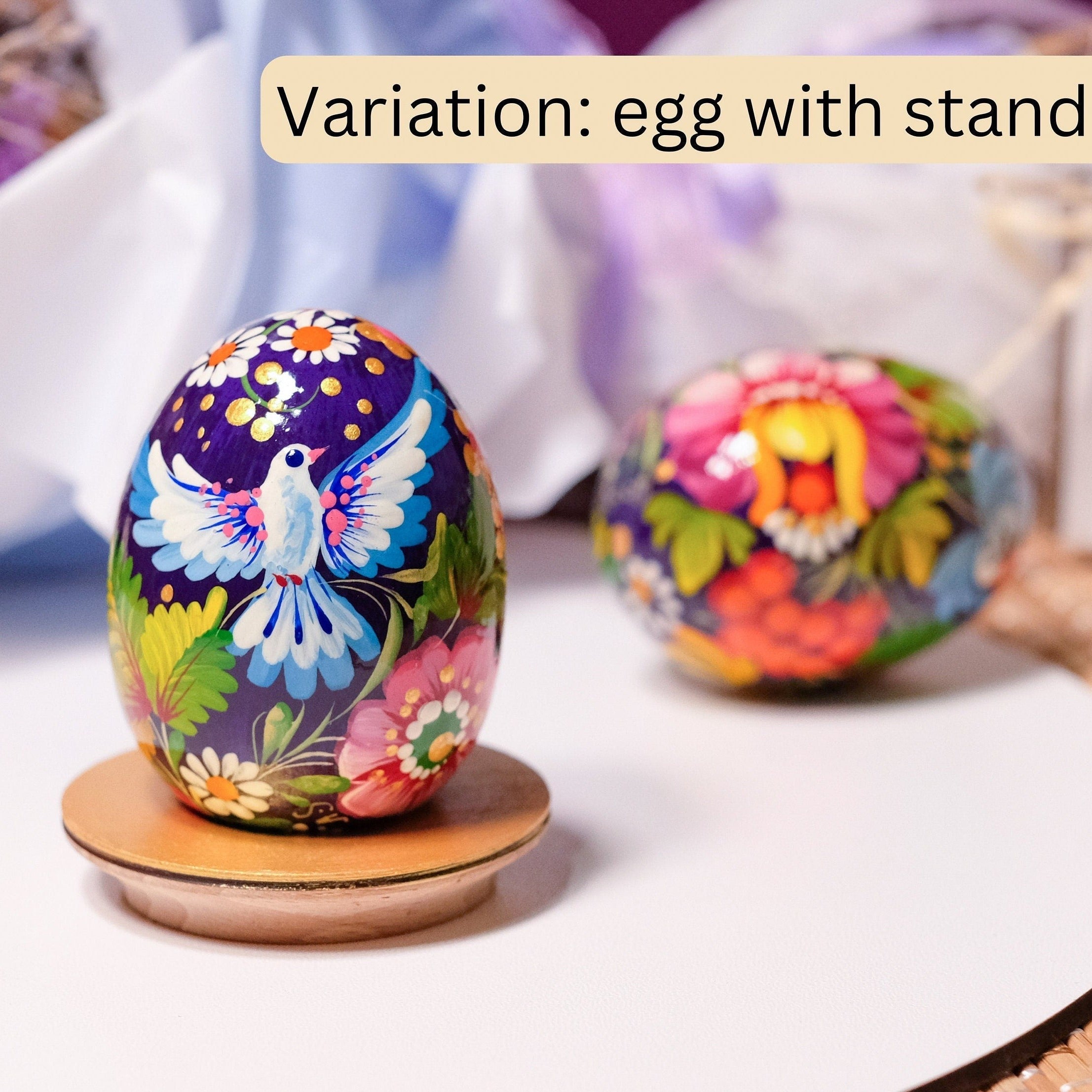 Wooden Easter Egg Hand-painted with Ukrainian Petrykivka Art