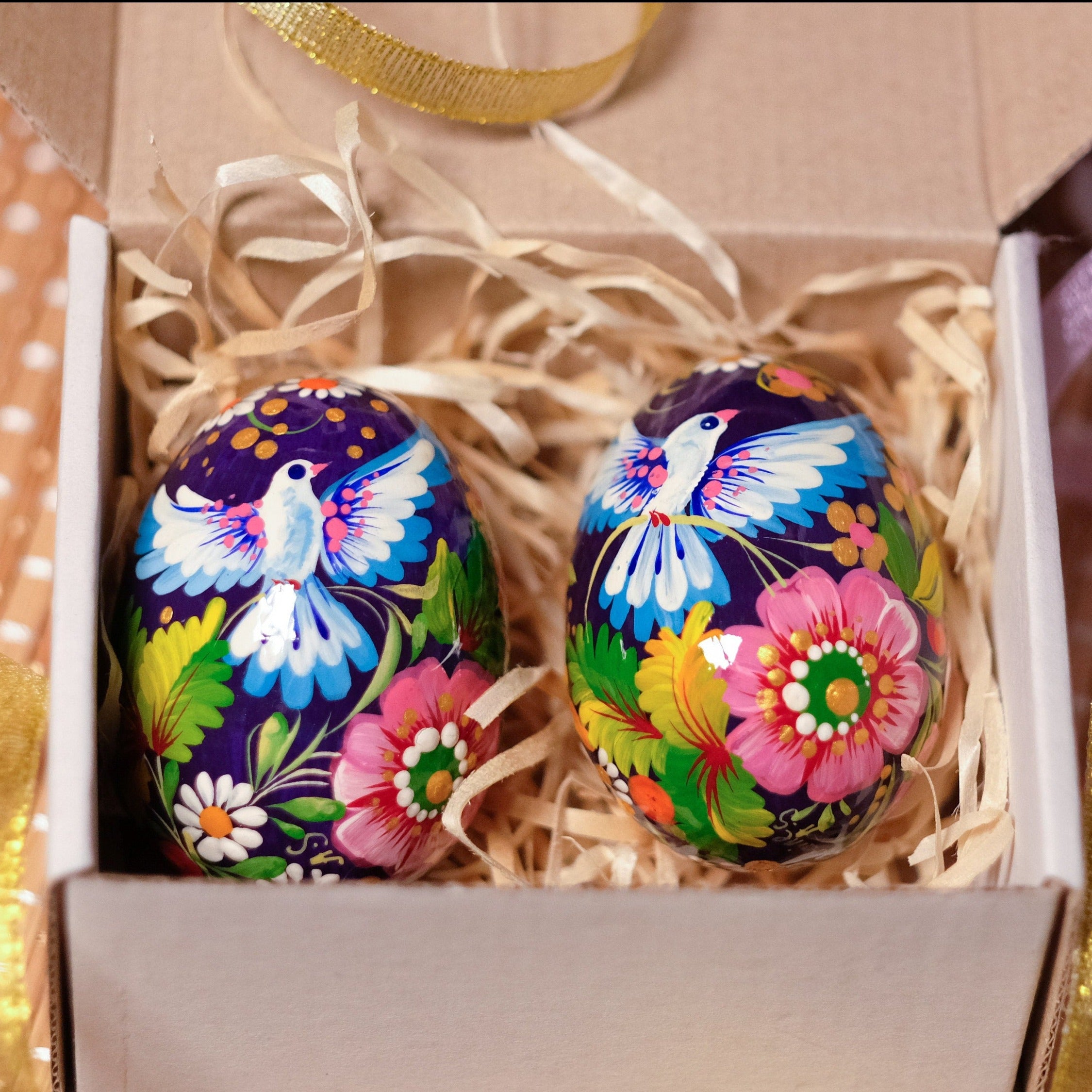 Wooden Easter Egg Hand-painted with Ukrainian Petrykivka Art