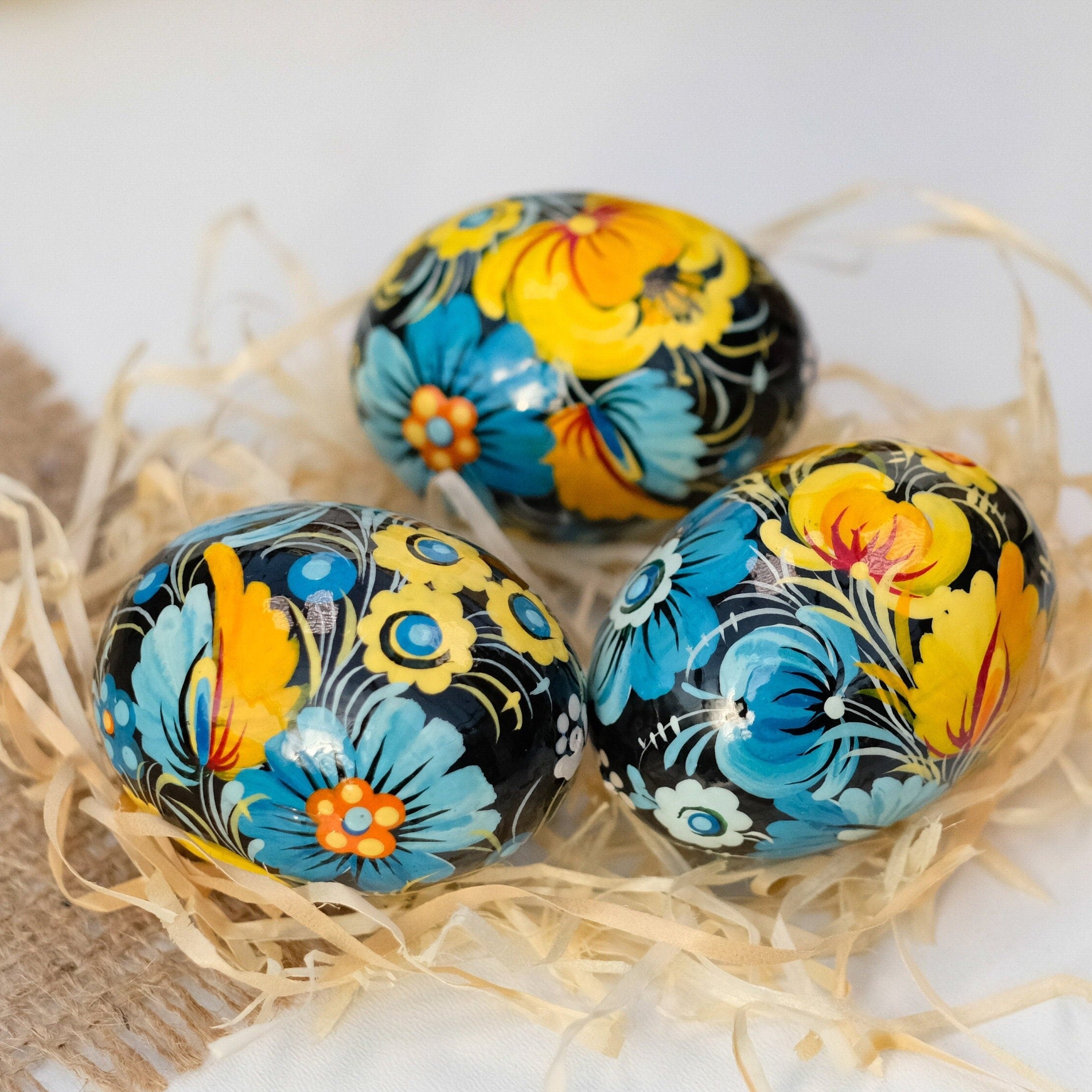 Ukrainian Pysanky egg - Painted Wooden Easter Egg Ornament