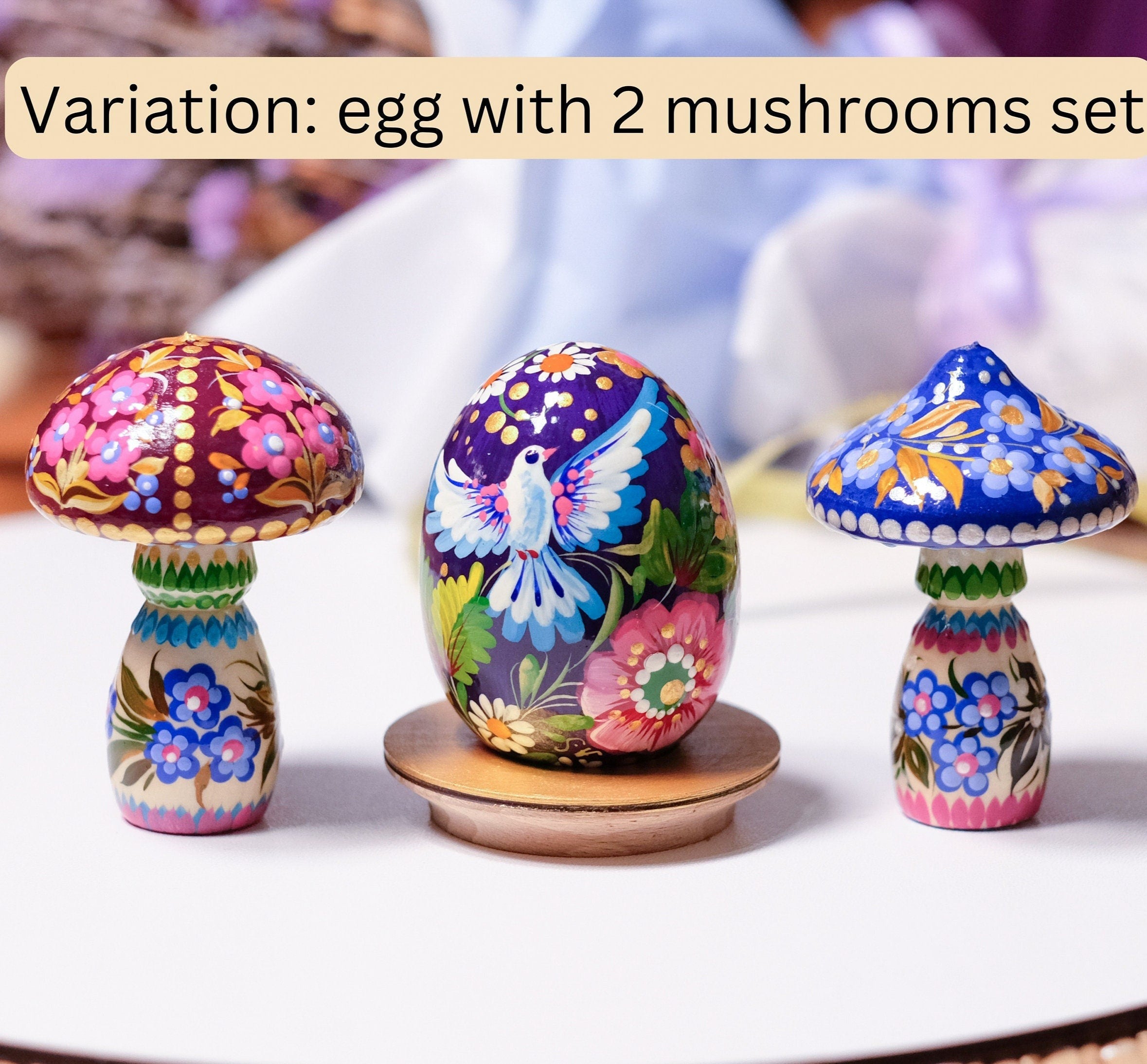 Wooden Easter Egg Hand-painted with Ukrainian Petrykivka Art