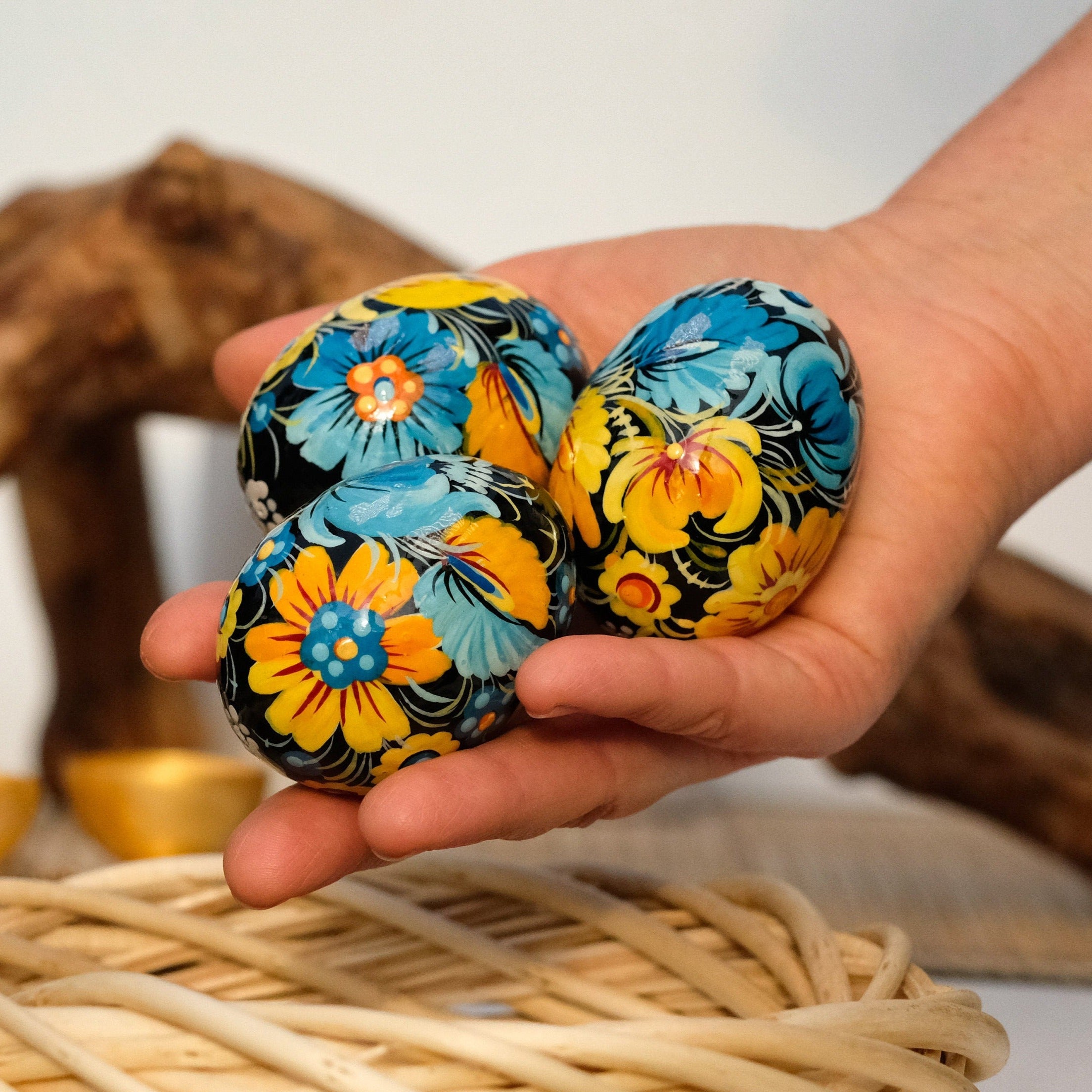 Ukrainian Pysanky egg - Painted Wooden Easter Egg Ornament